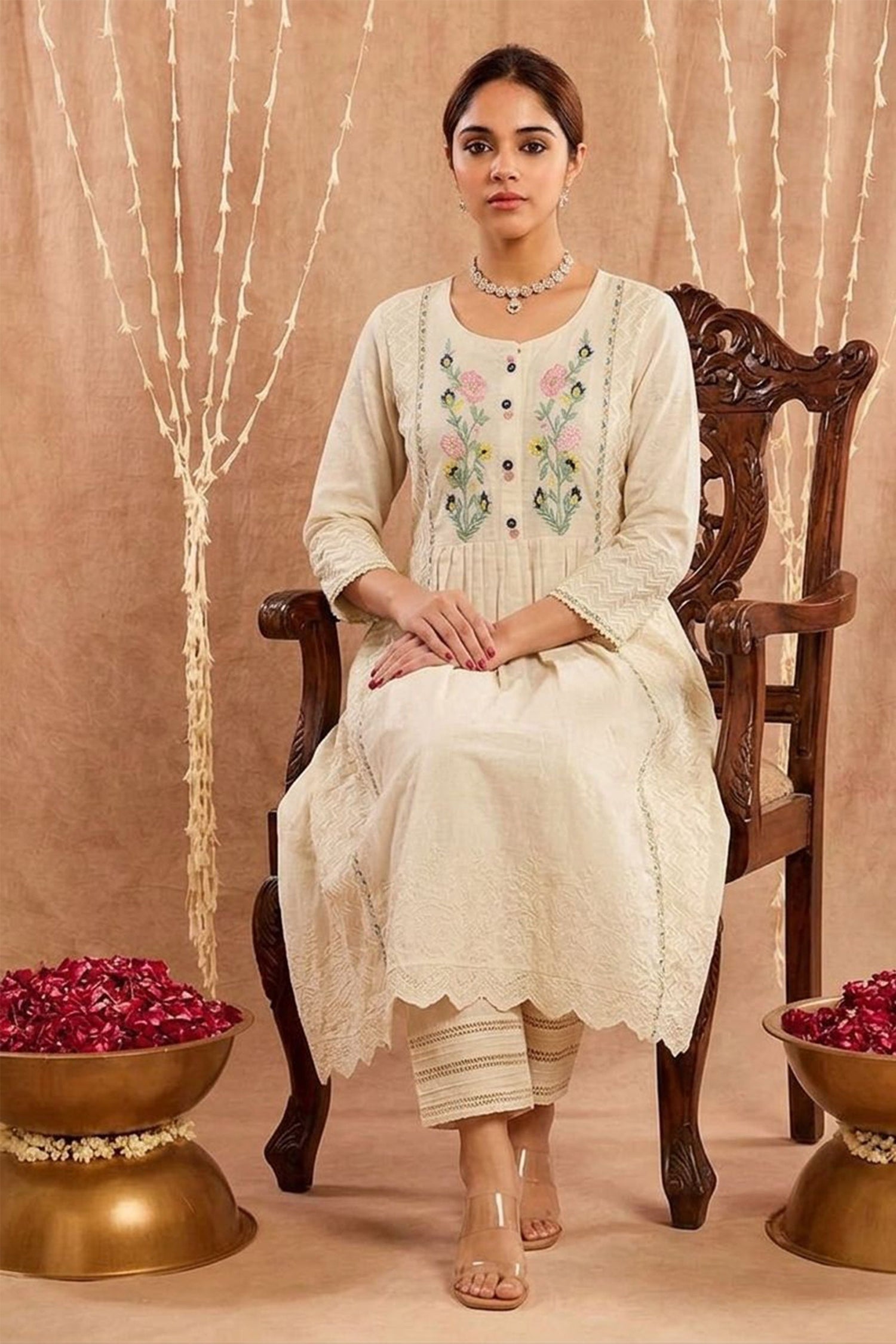 Women Embroidered Kurta Pant Set | Ethnic Cotton Blend Anarkali Kurta Set for Women | Festive Wear, Casual Wear, Office Wear Traditional Outfit