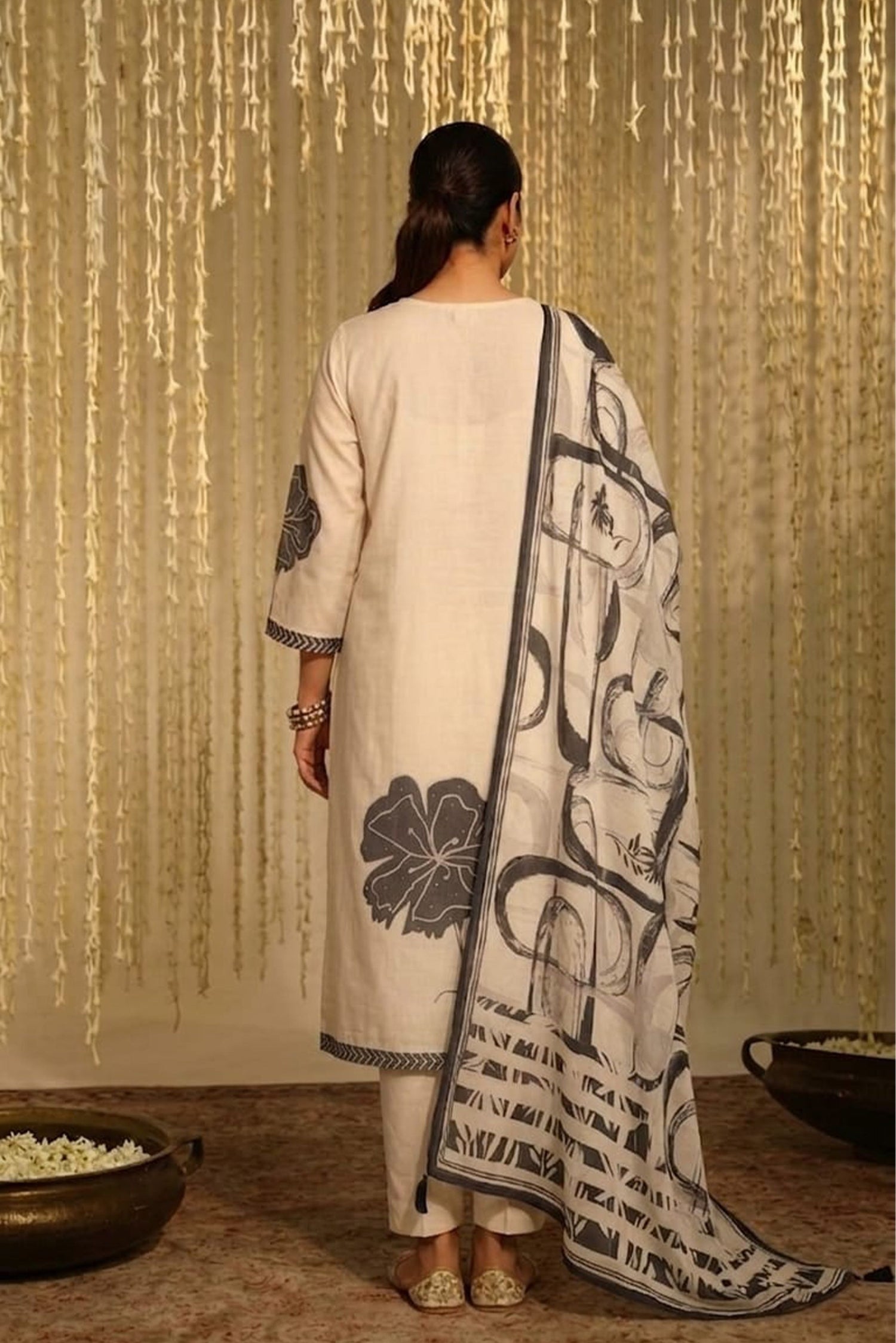 Women Light Peach Printed Kurta Set with Dupatta | Straight Fit Kurta Pant Set | Ethnic Wear for Women