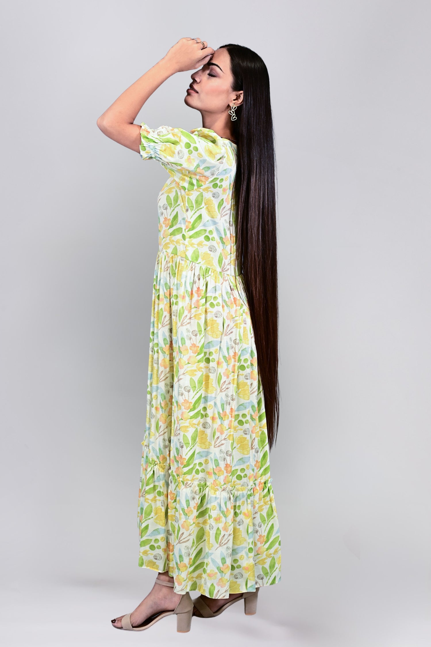 Spring Meadow Puff Sleeve Maxi Dress