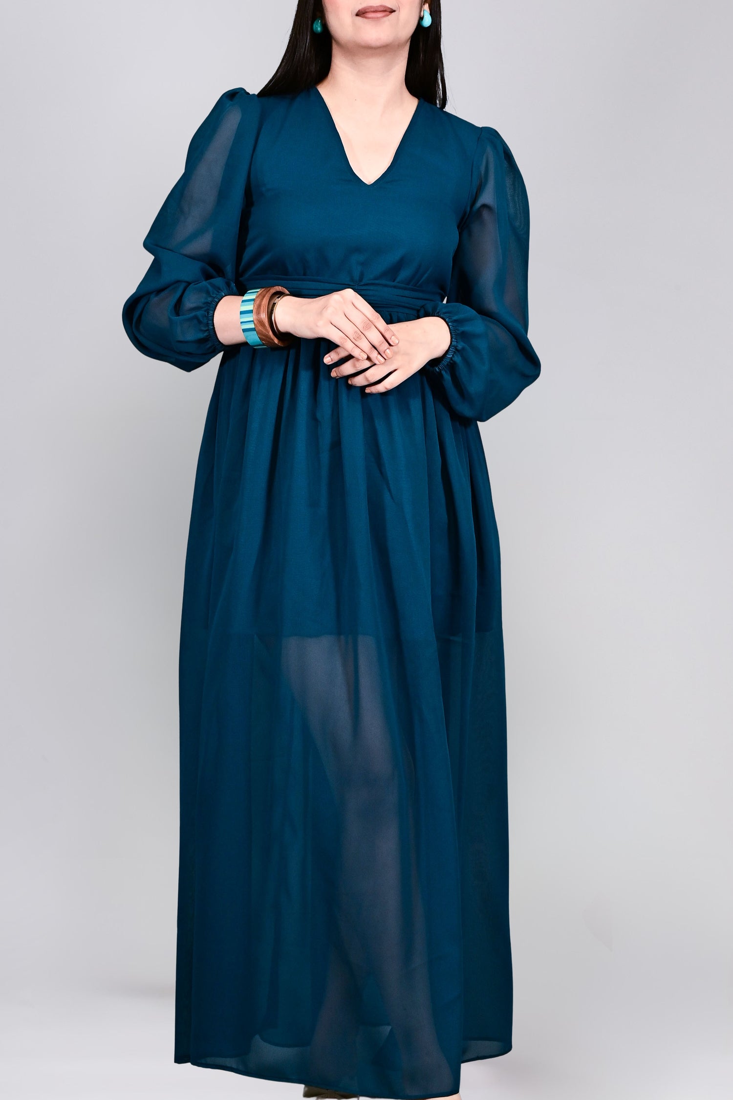 Midnight Teal Sheer Maxi Dress