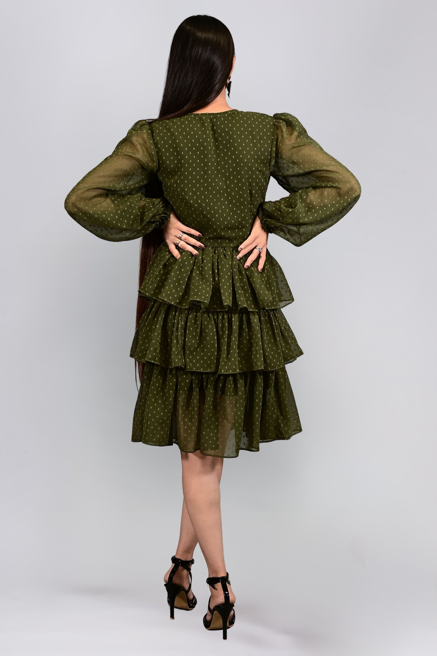 Olive Whisper Tiered Dress