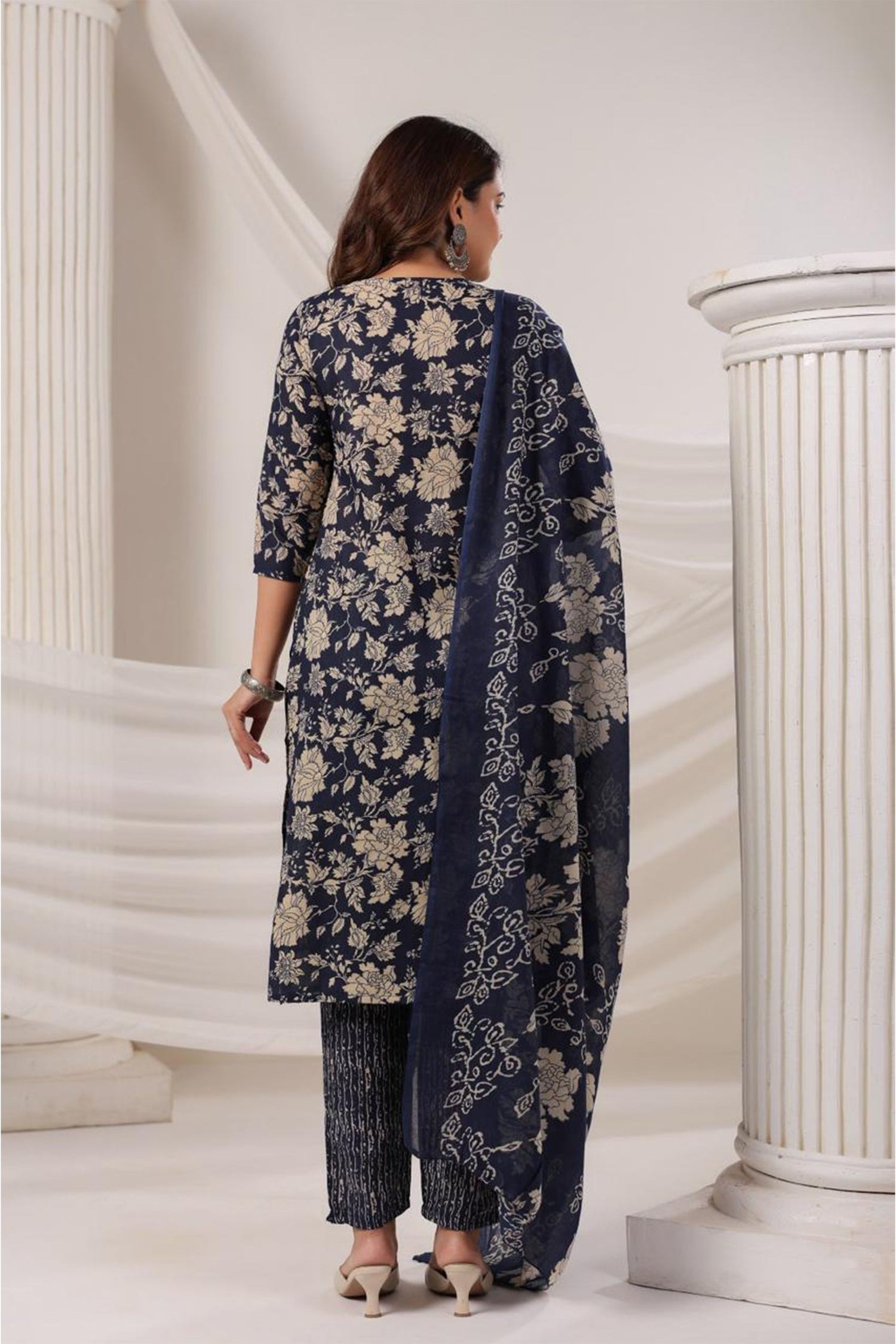 Women Elegant Floral Print Kurta Set with Dupatta | Straight Fit Ethnic Wear | 3 Piece Suit Set for Festive & Casual