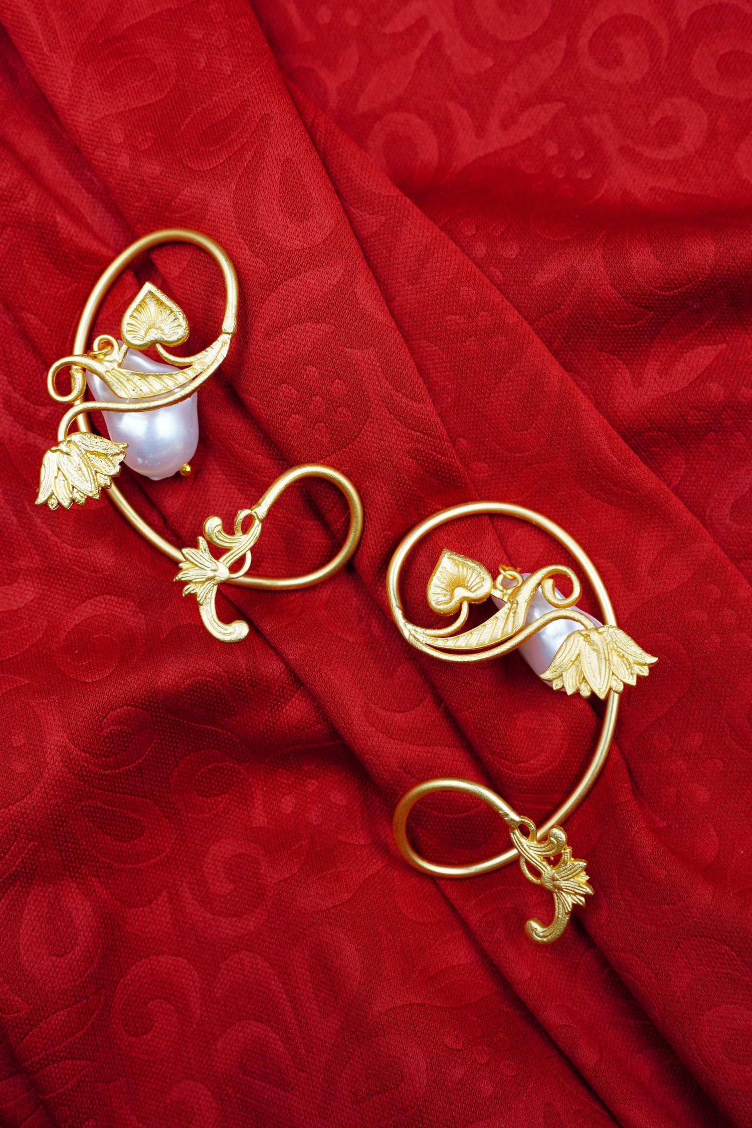 Traditional Gold Plated Pearl Floral Earrings
