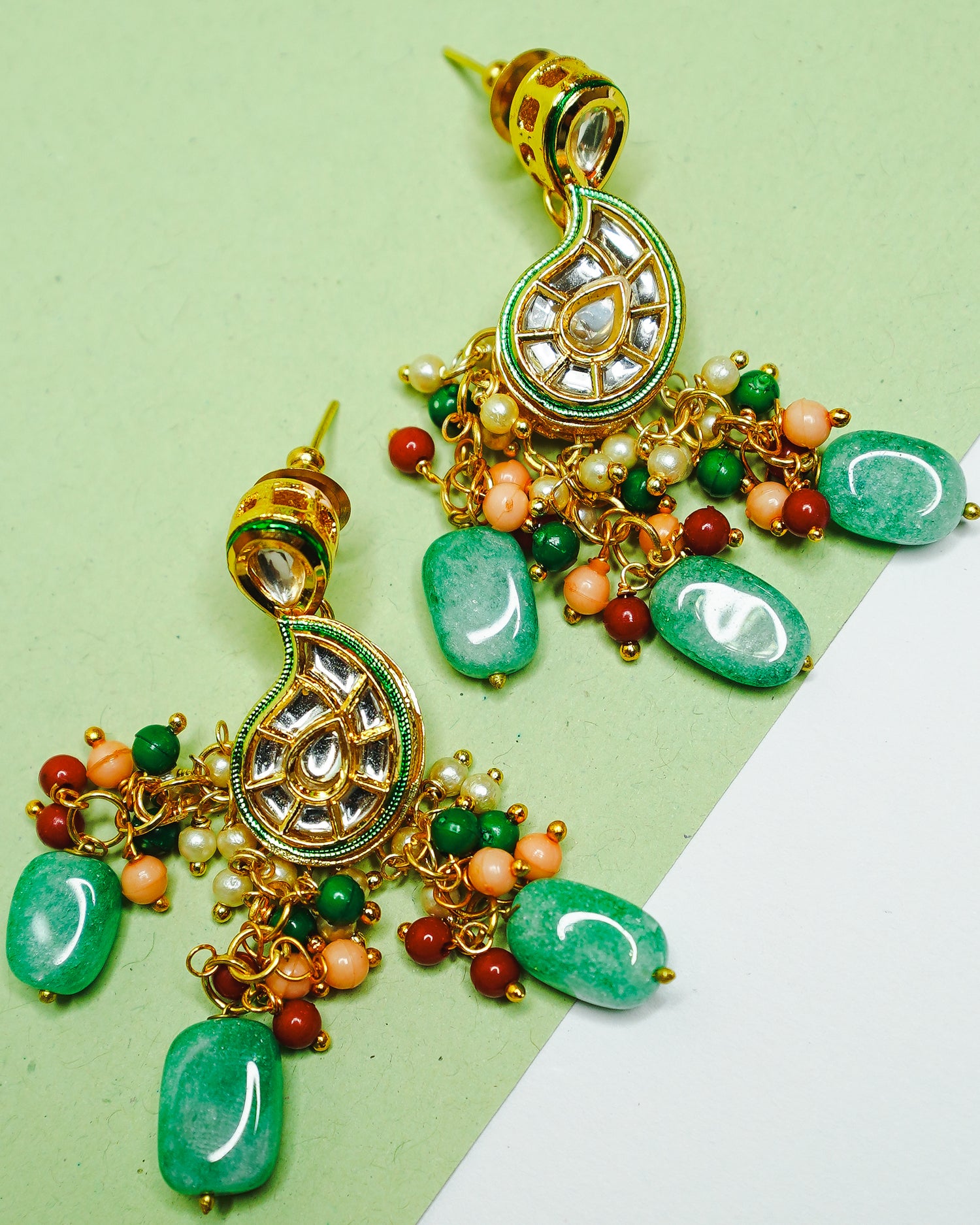 Emerald Cascade Kundan Drop Earrings