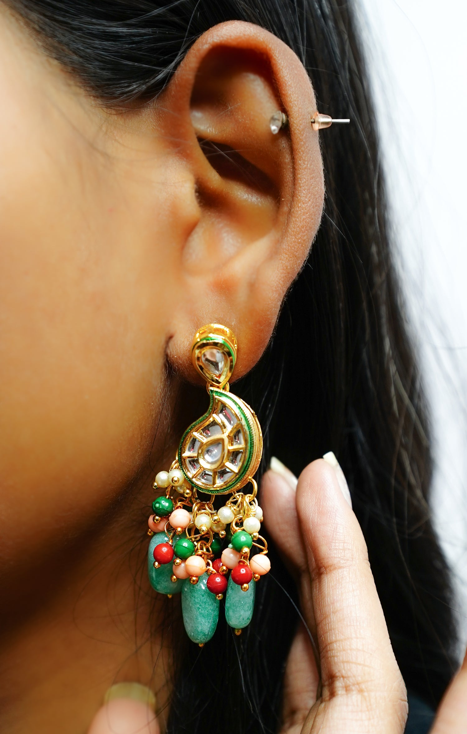 Emerald Cascade Kundan Drop Earrings