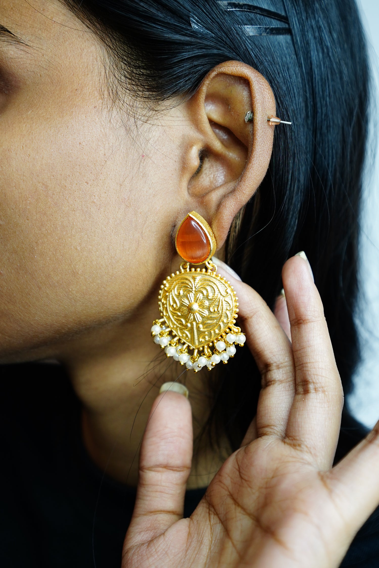 Noorika Pearl Filigree Statement Earrings