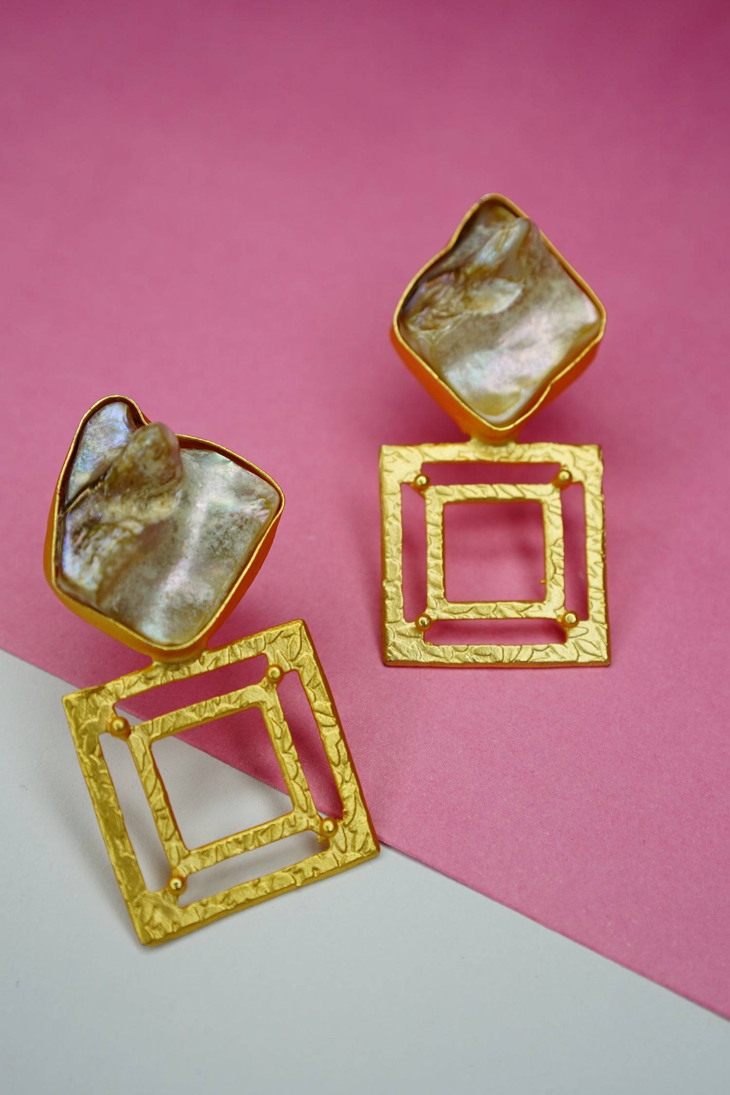 Aurora Pearl Geometric Drop Earrings