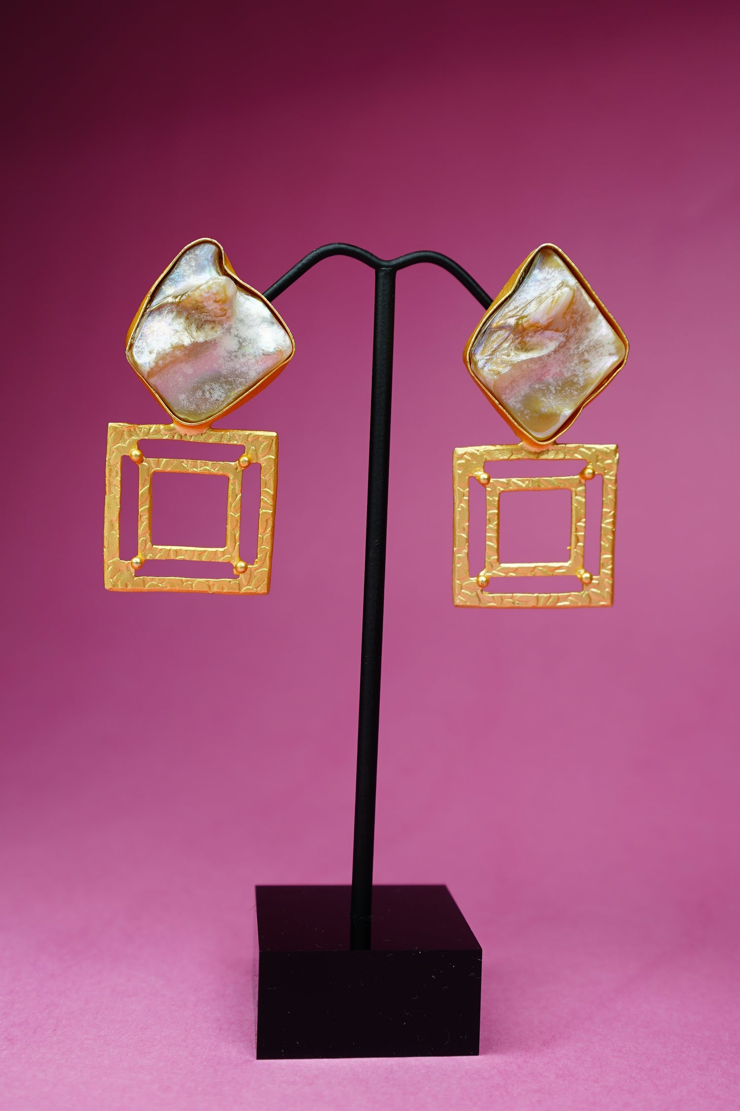 Aurora Pearl Geometric Drop Earrings