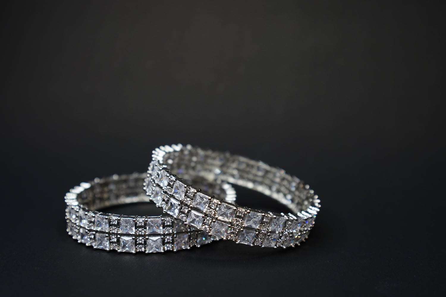 Rhodium-Plated Bangles With White American Diamond-studded