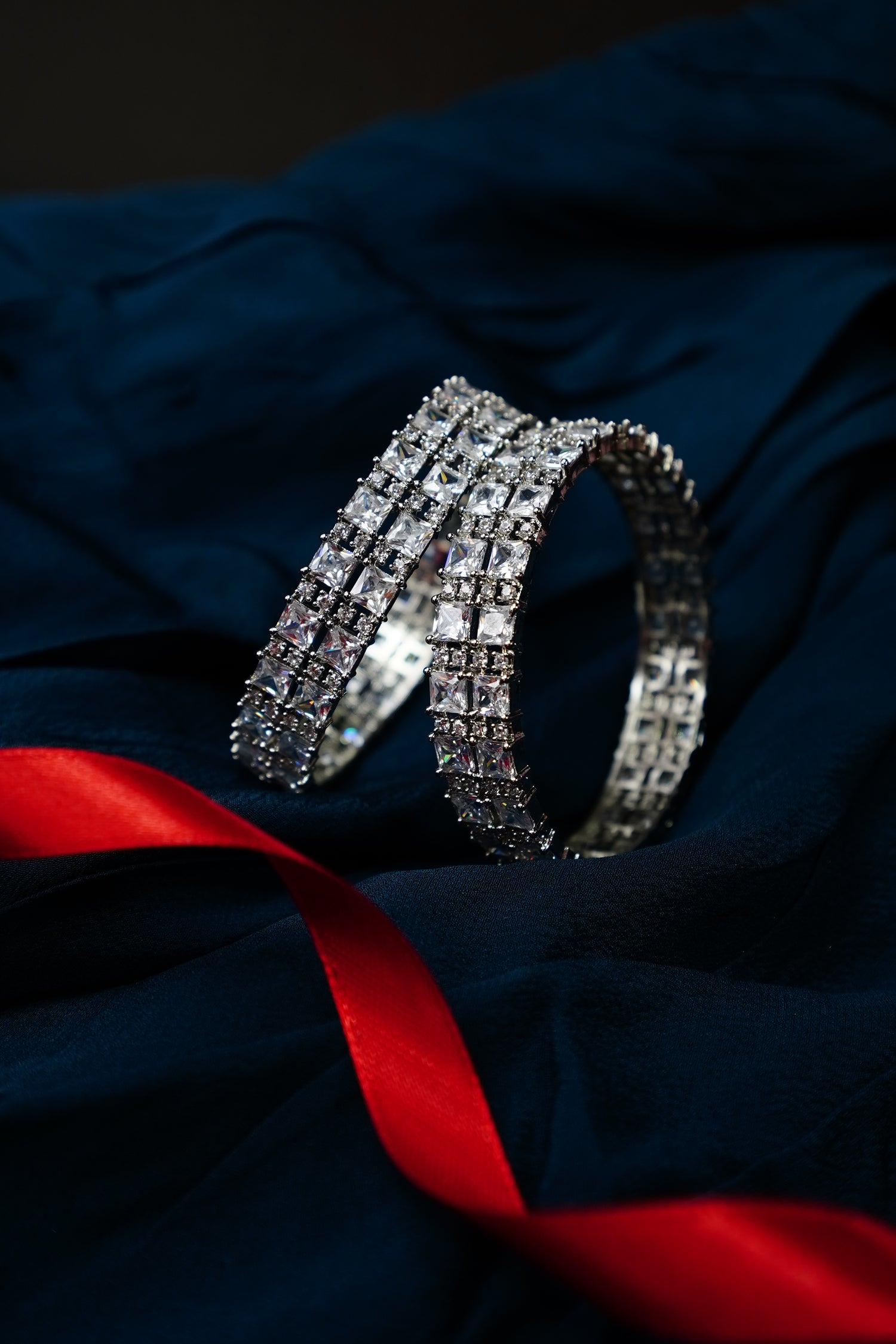 Rhodium-Plated Bangles With White American Diamond-studded