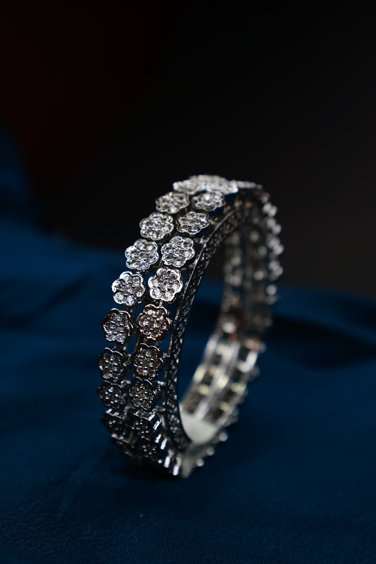 Oxidized Silver Floral Stone Studded Bangles for Women