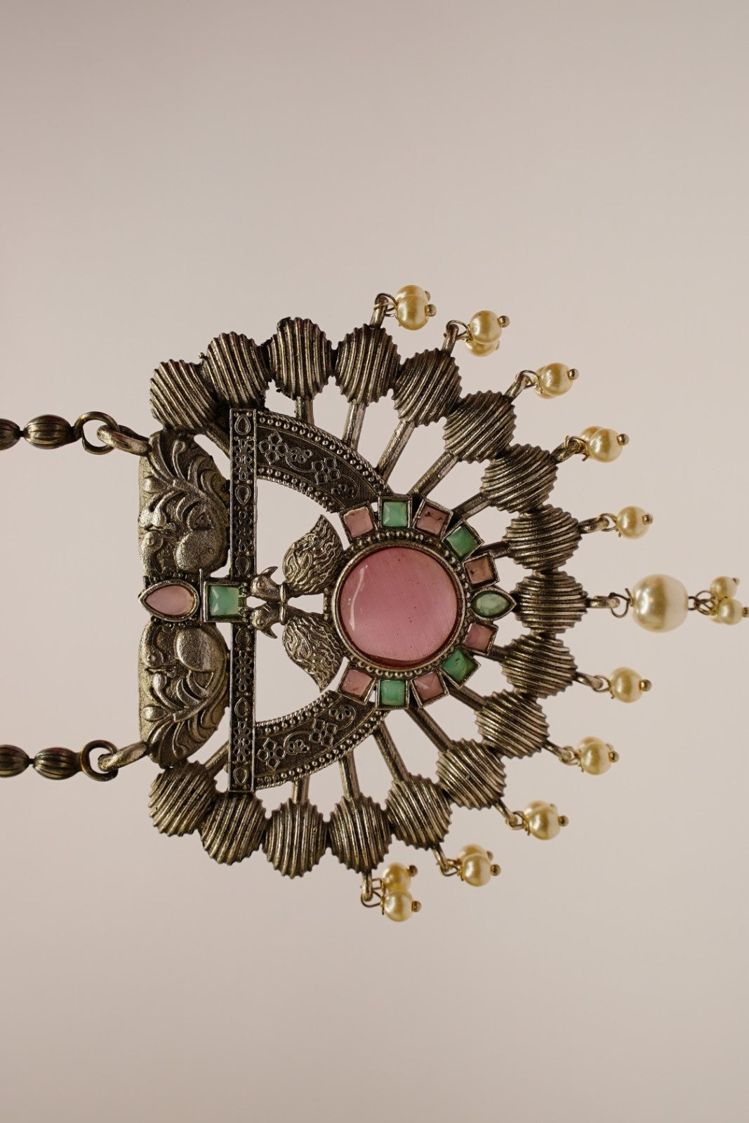 Brass Lookalike Silver Oxidized Long Necklace Set