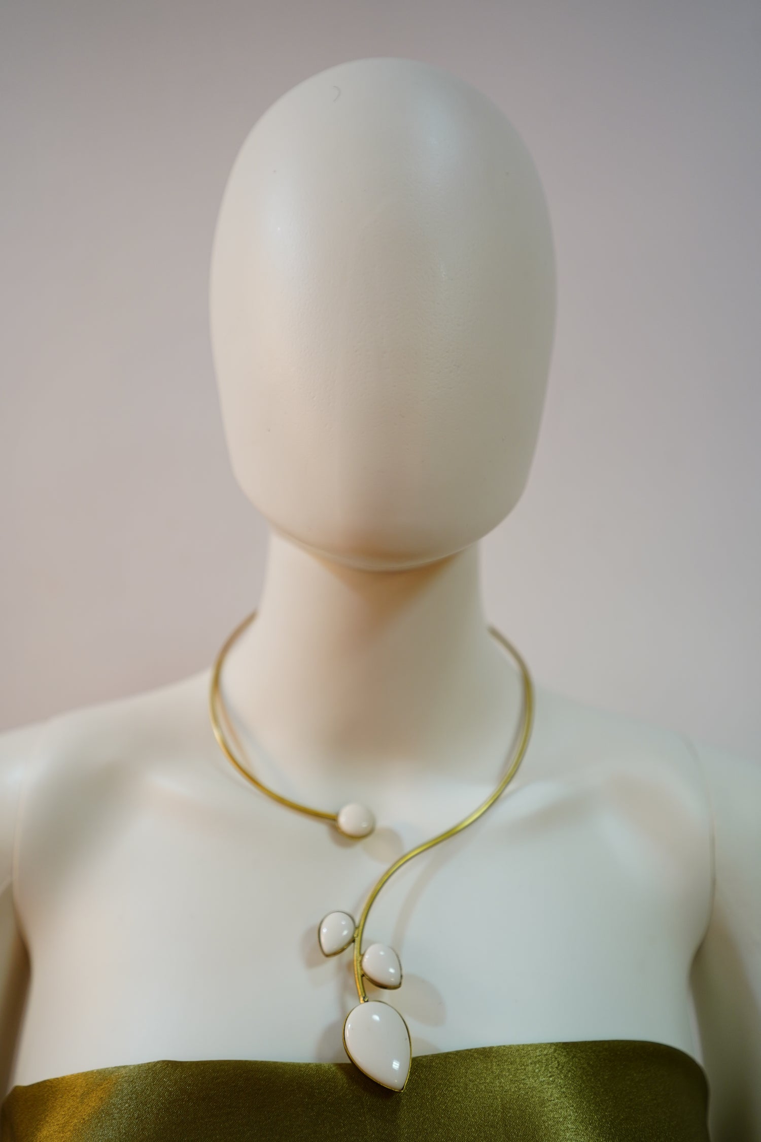 white Stone Studded Hasli Brass Necklace