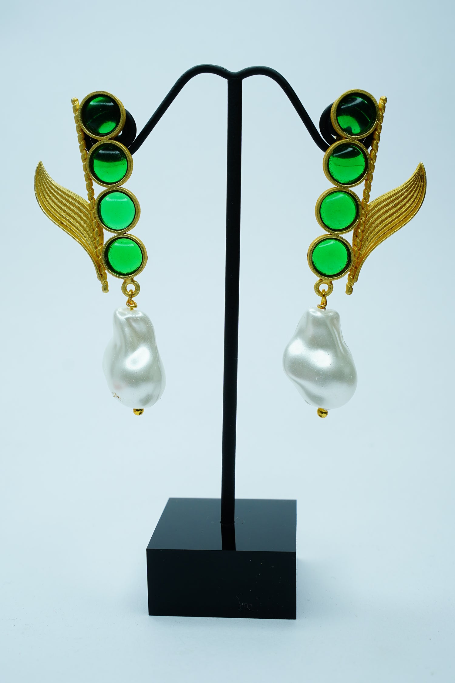 Emerald Wing Baroque Pearl Drop Earrings