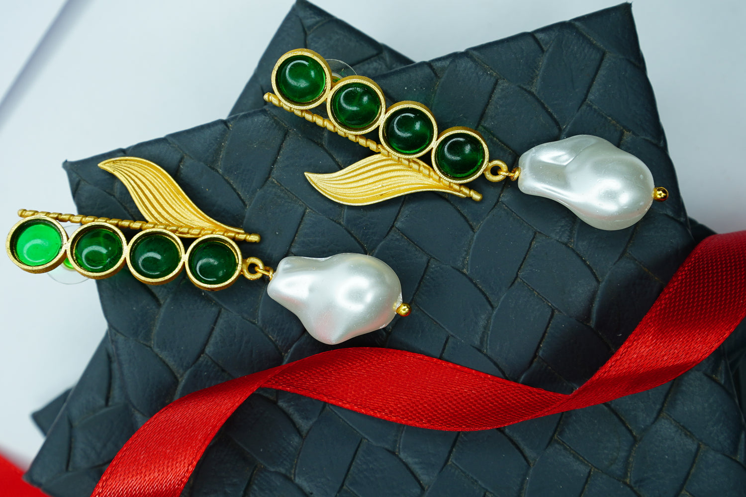 Emerald Wing Baroque Pearl Drop Earrings