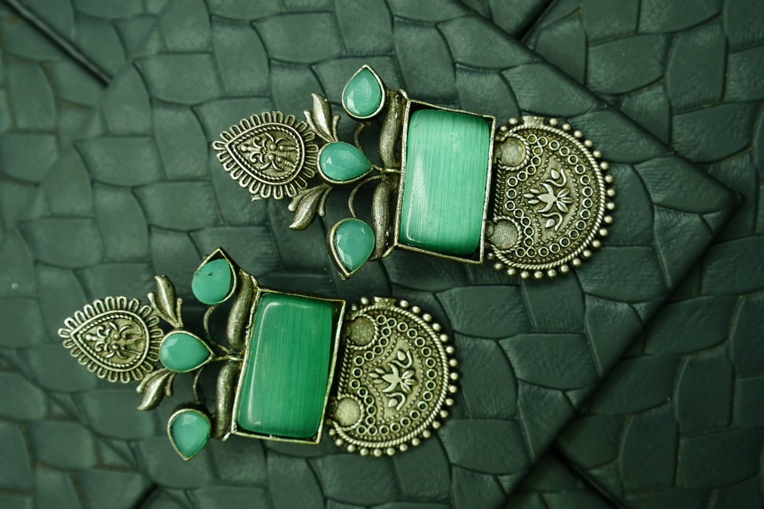 Emerald Vana Green Stone Antique Statement Earrings
