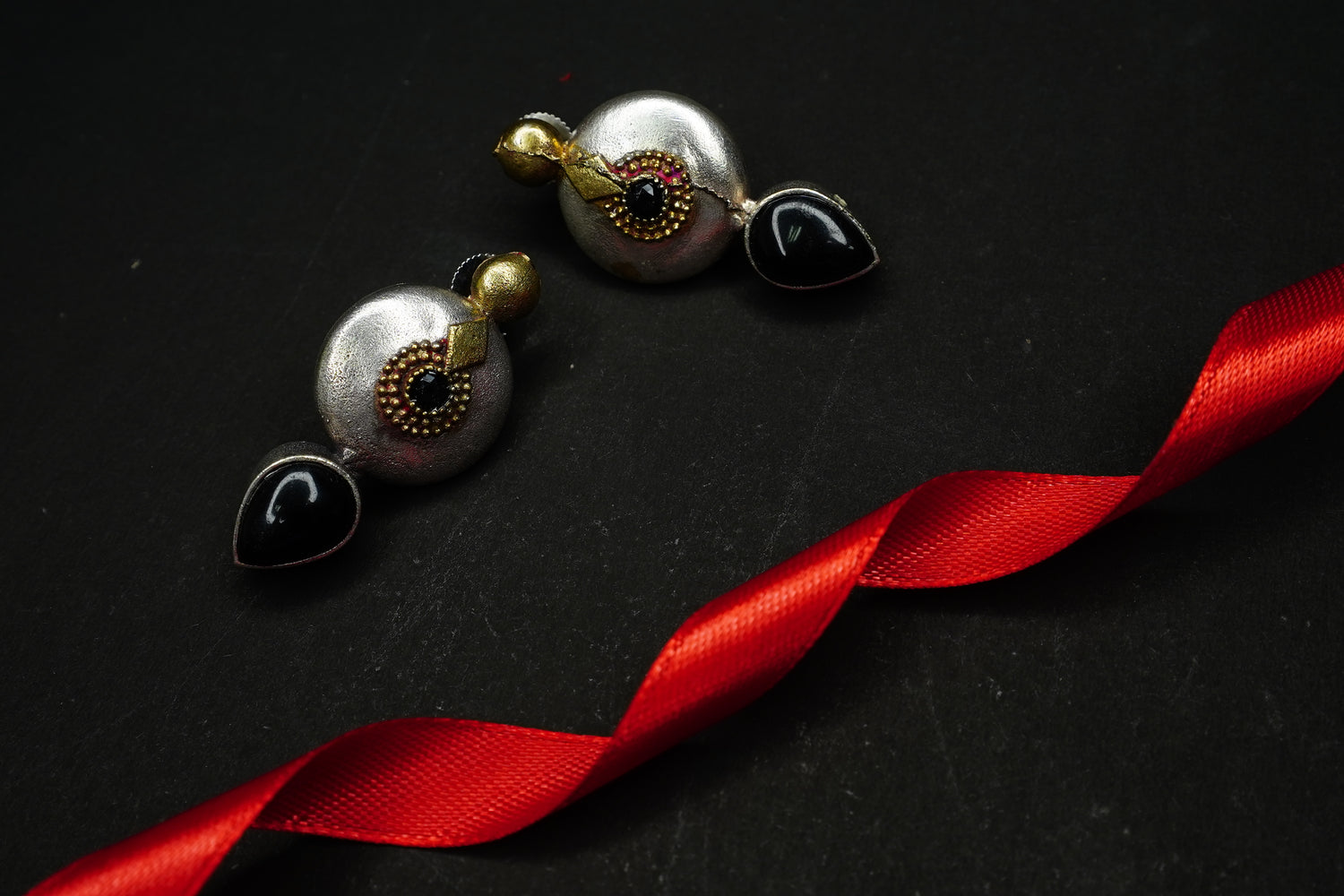 Silver And Gold Earrings With Stones