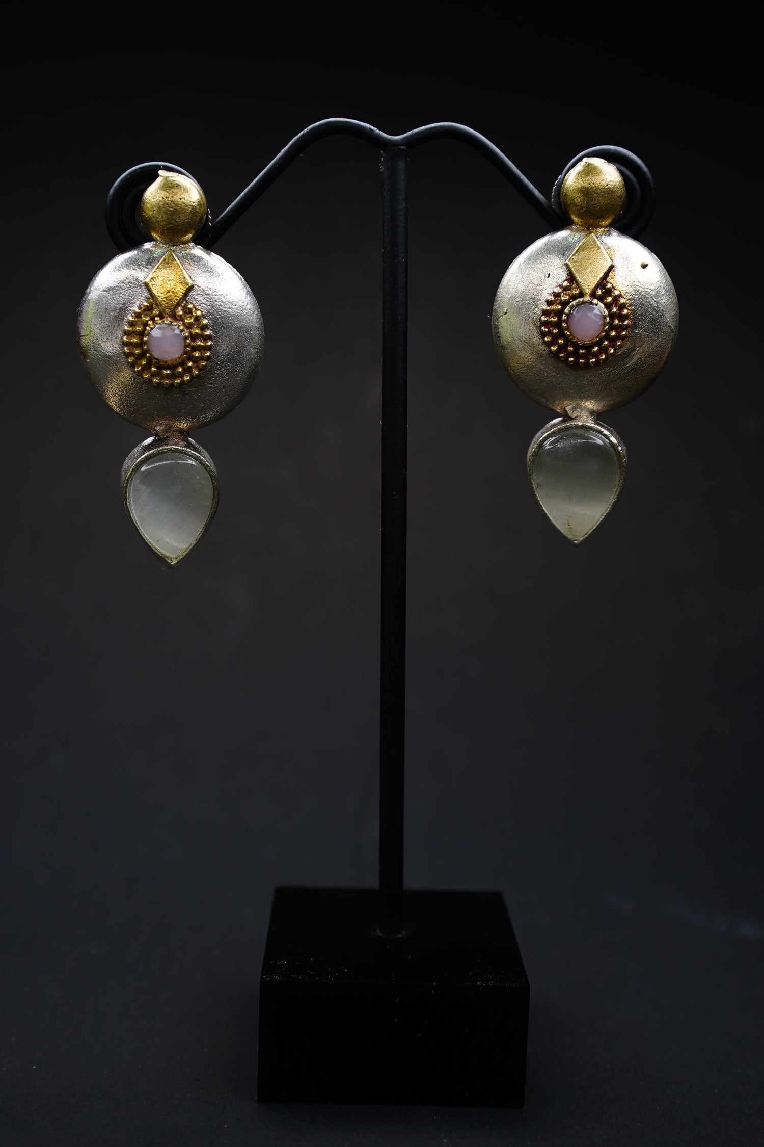 Silver And Gold Earrings With Stones