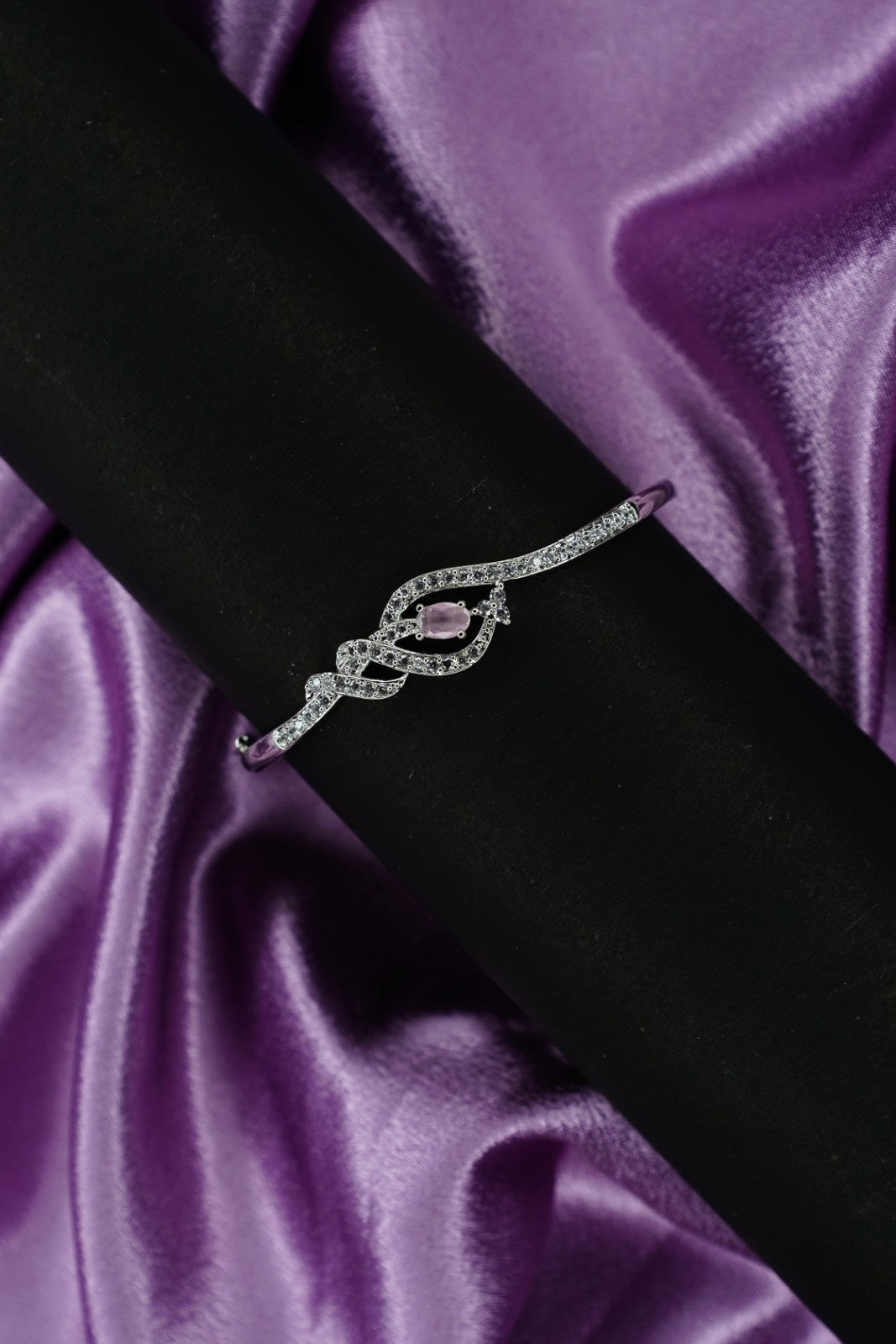 American Diamond Rhodium- Plated Bangle-Style Bracelet