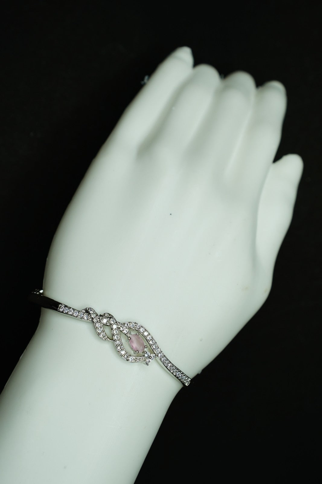American Diamond Rhodium- Plated Bangle-Style Bracelet
