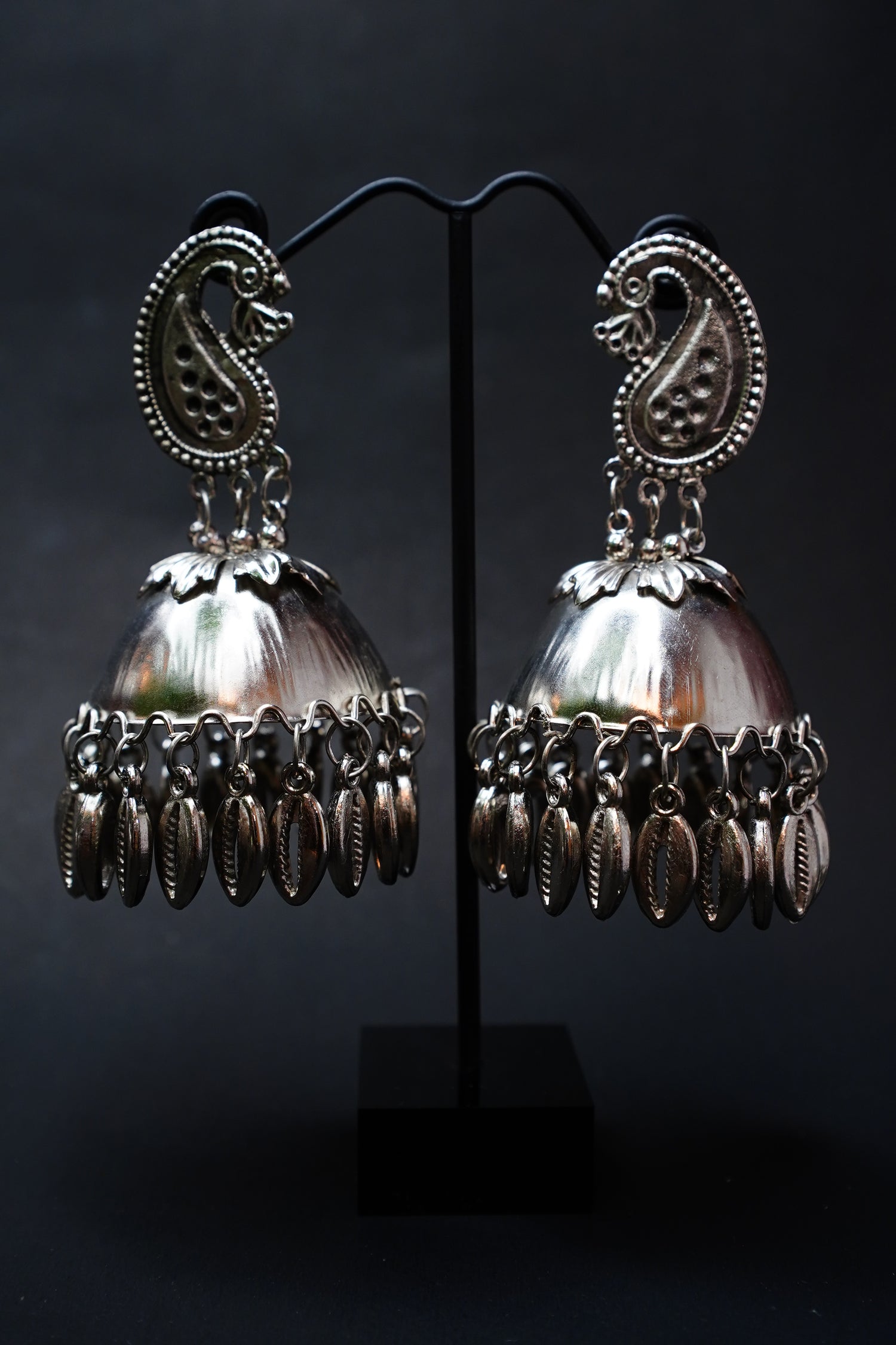 Traditional Oxidized Silver Peacock Jhumka Earrings