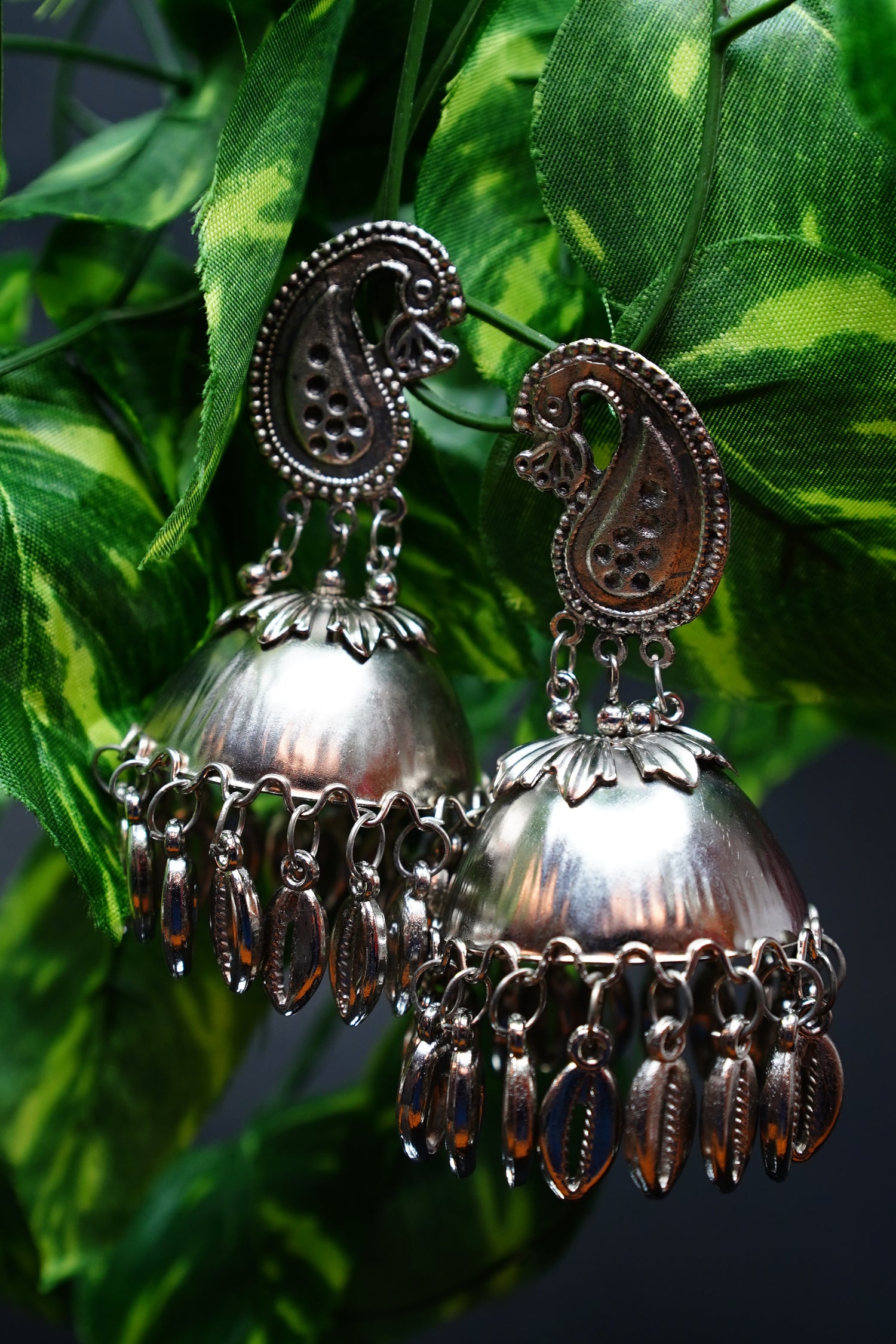 Traditional Oxidized Silver Peacock Jhumka Earrings