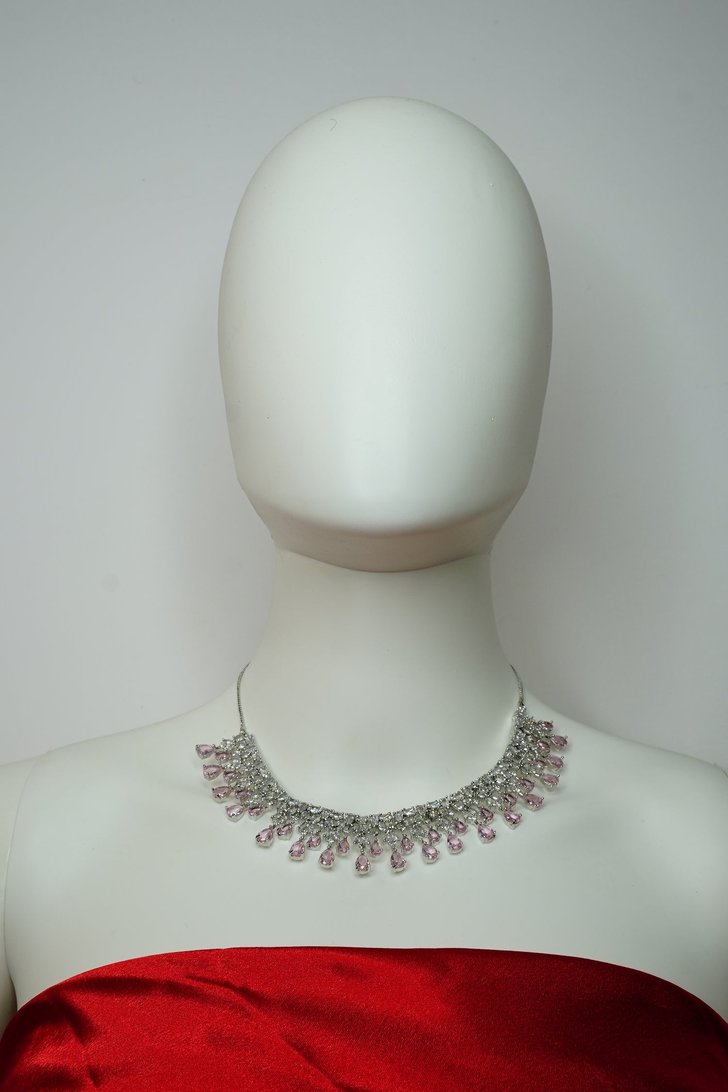 Silver Plated Pink Crystal Choker Necklace for Women