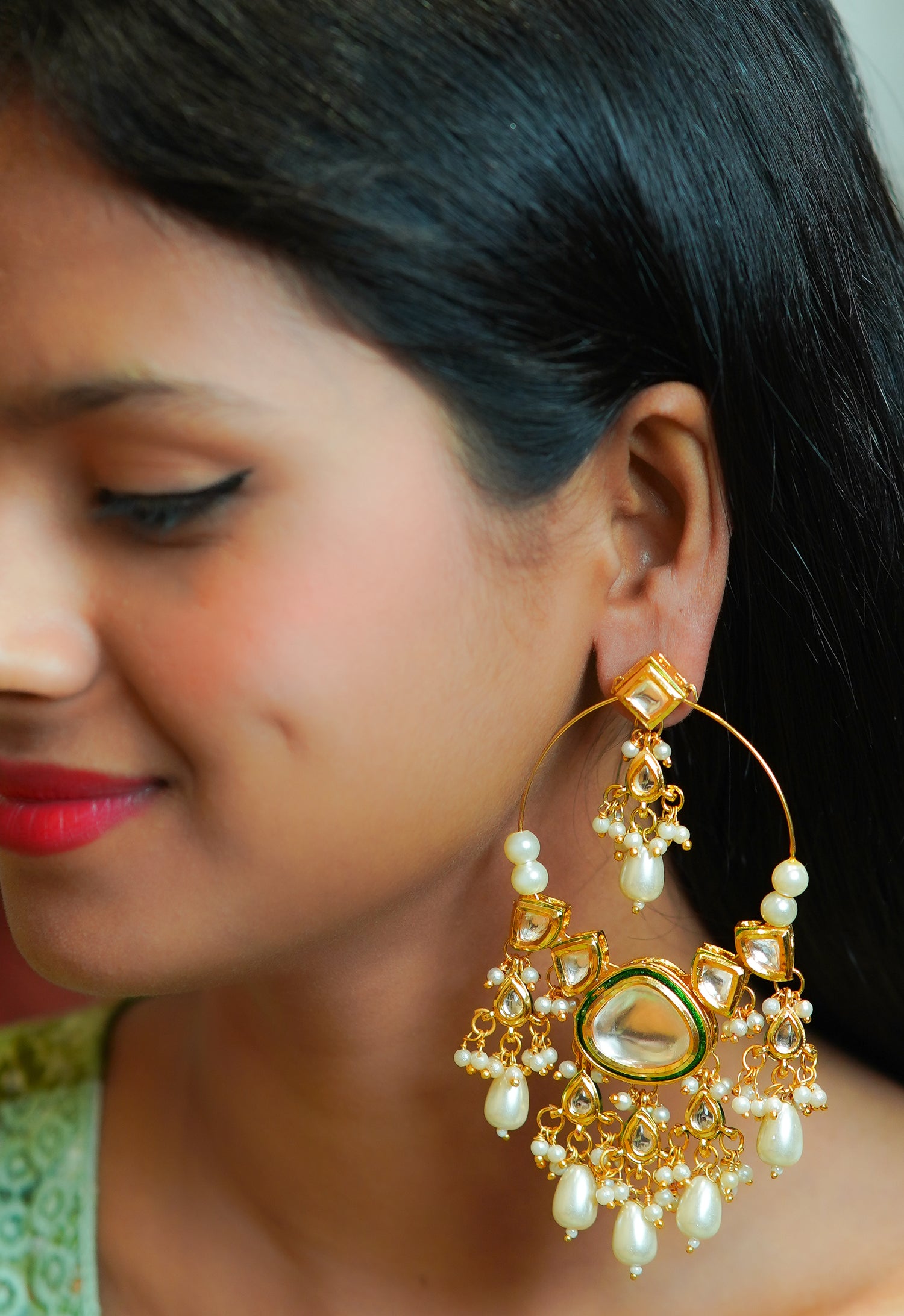 Meher Pearl Kundan Hoop Earrings