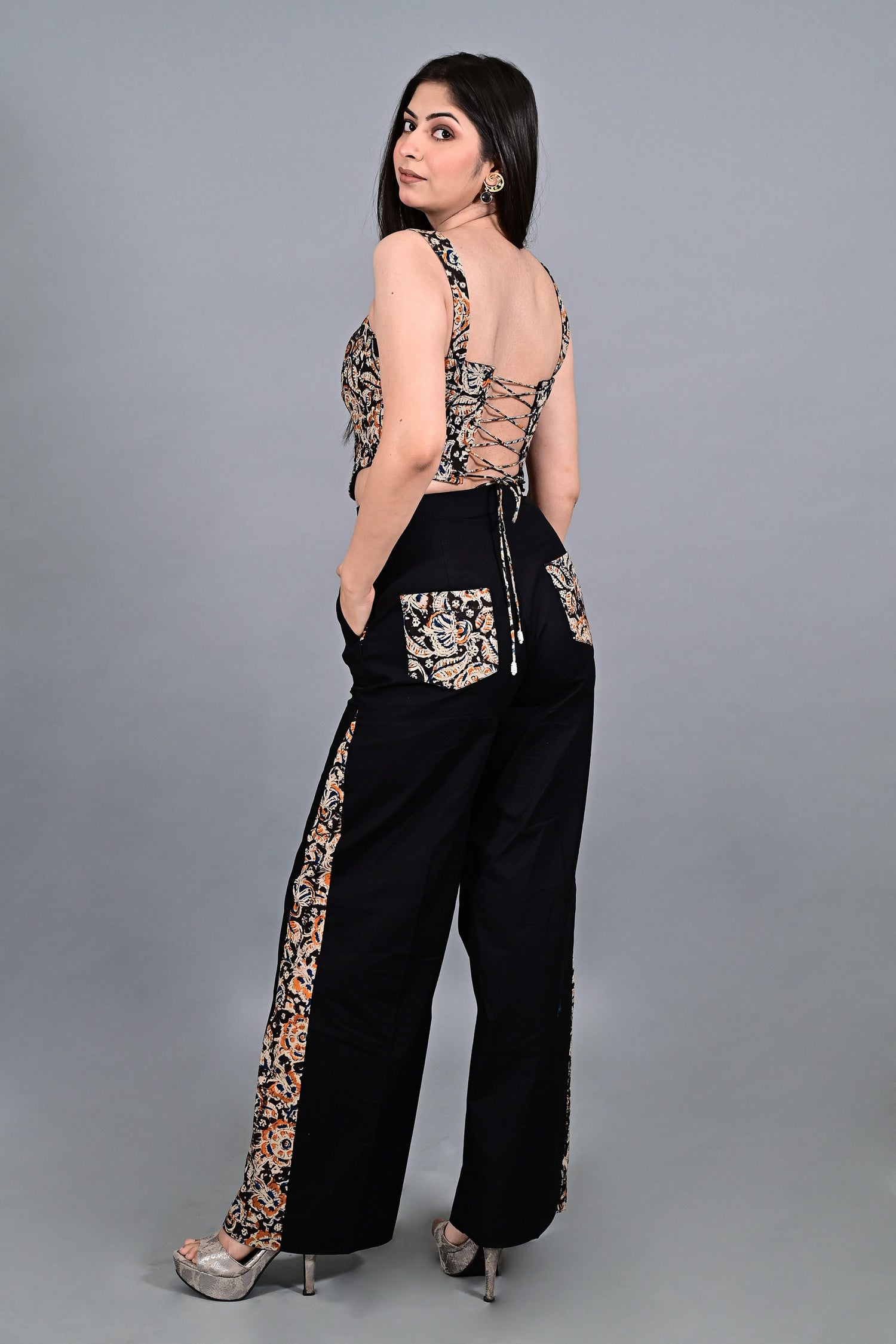 Ajrak Printed Corset with panneled straight pants