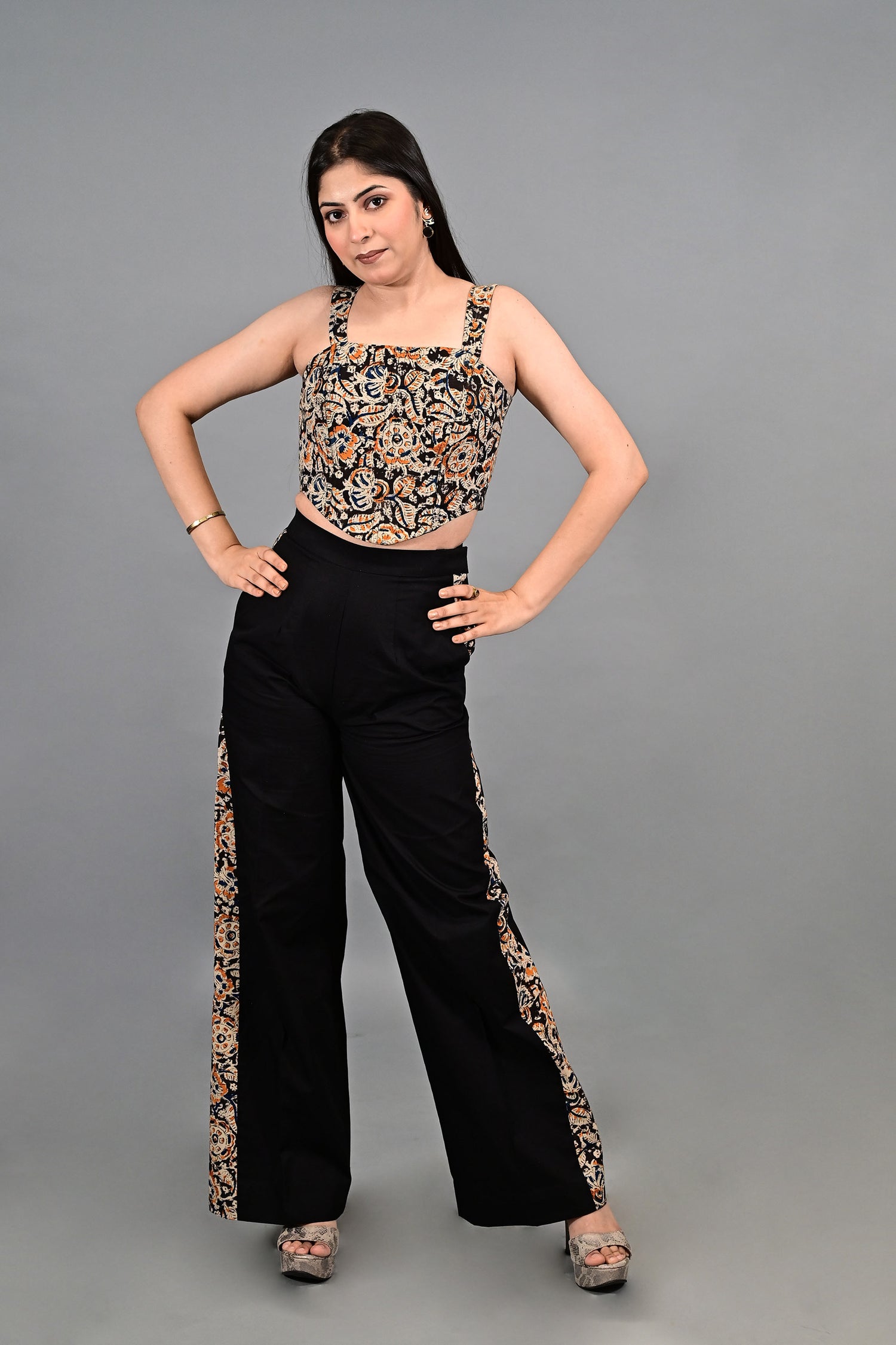 Ajrak Printed Corset with panneled straight pants