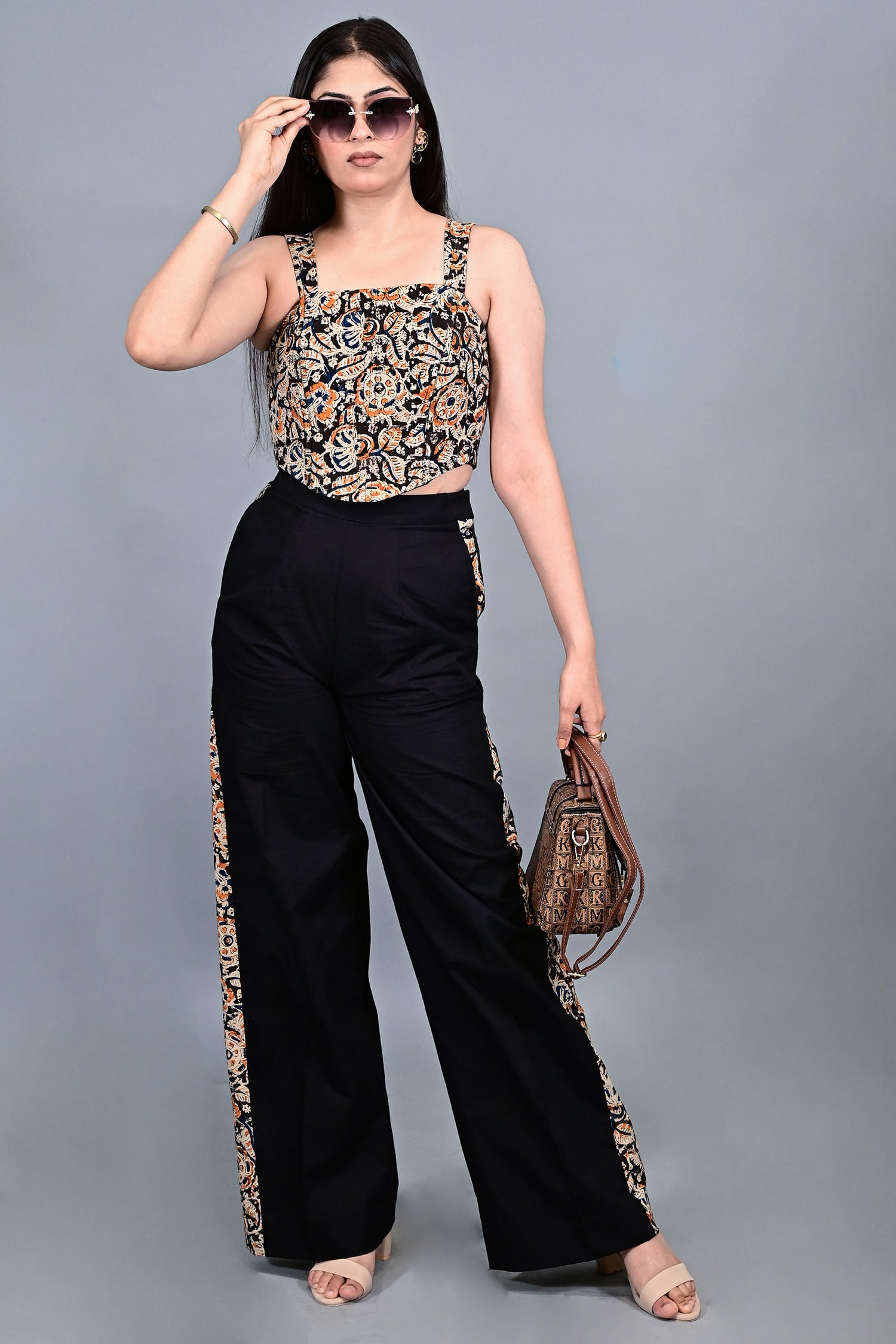 Ajrak Printed Corset with panneled straight pants