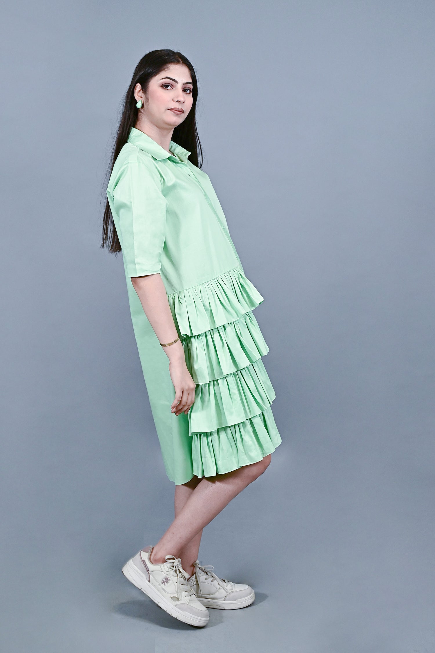Mint Ruffle Pop Shirt Dress