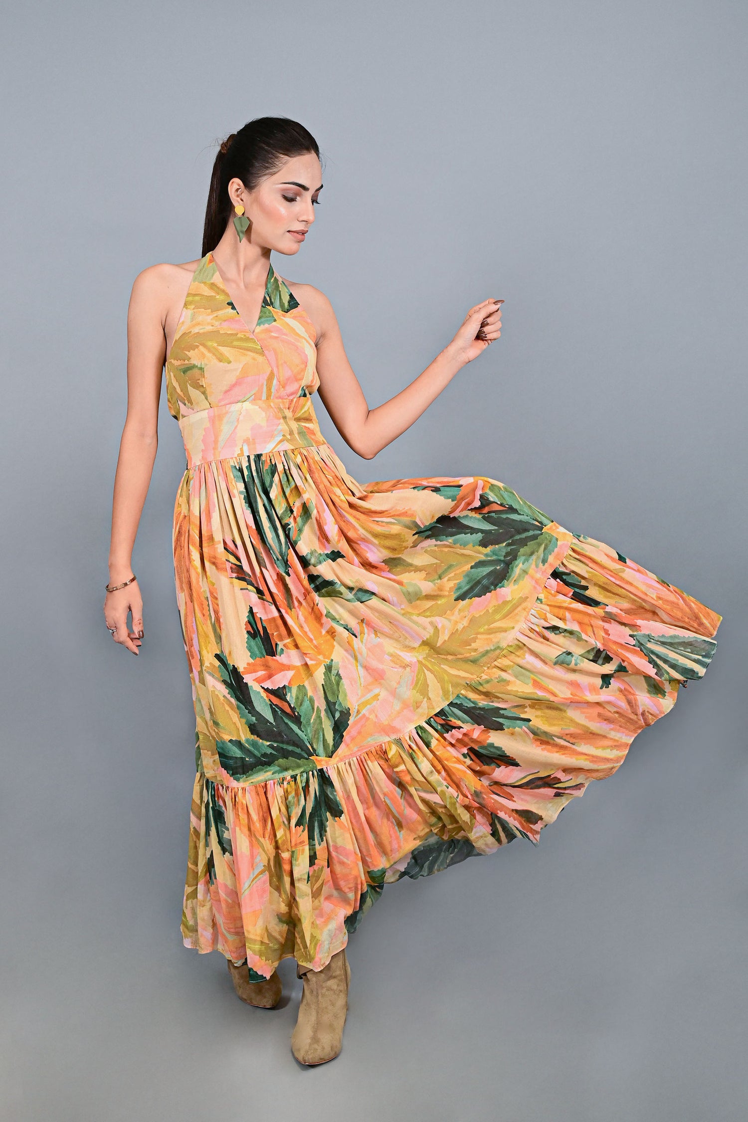 Tropical Bloom Halter Maxi dress