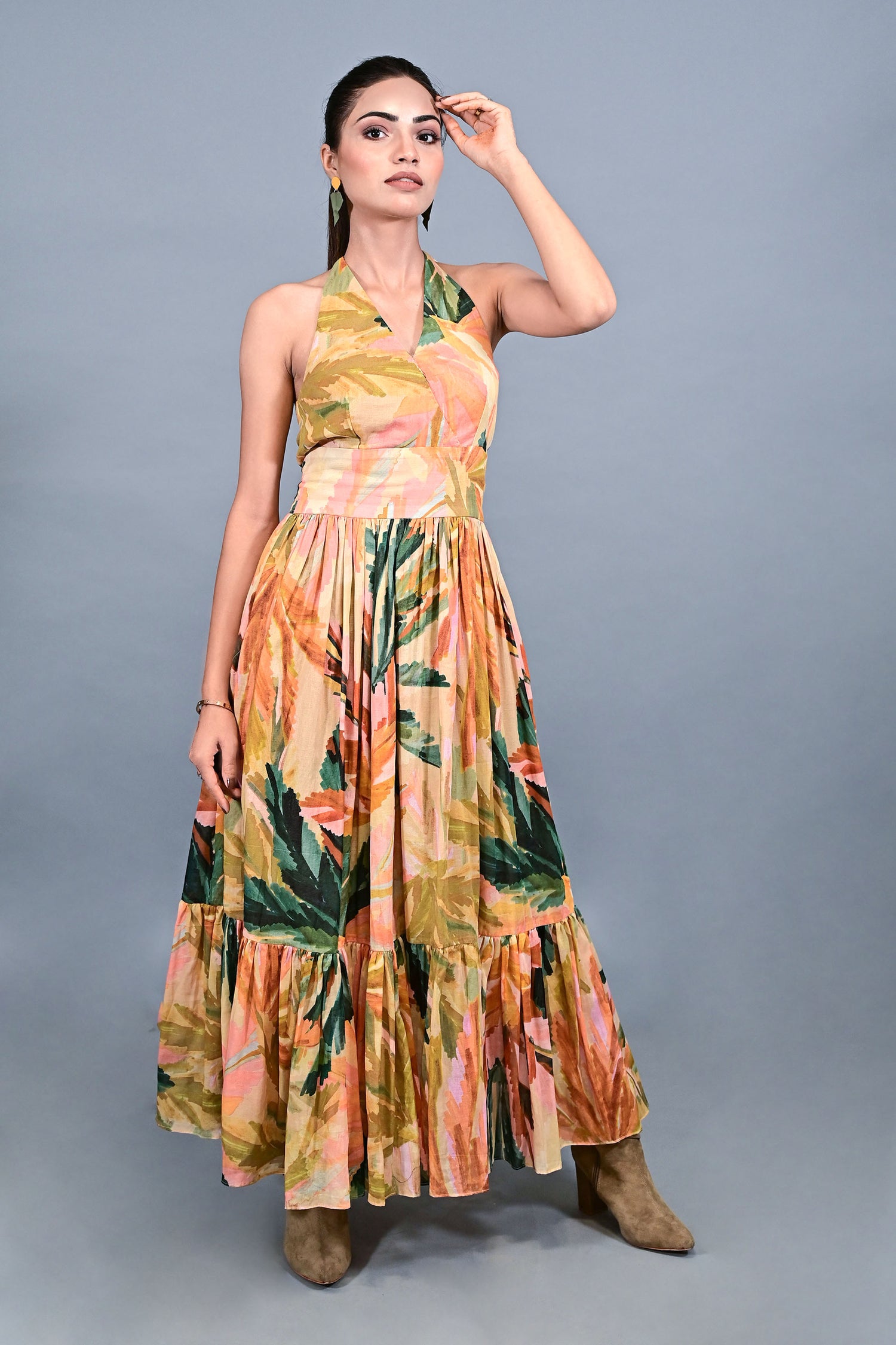 Tropical Bloom Halter Maxi dress