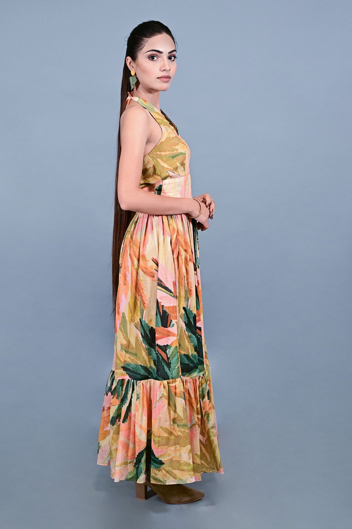 Tropical Bloom Halter Maxi dress