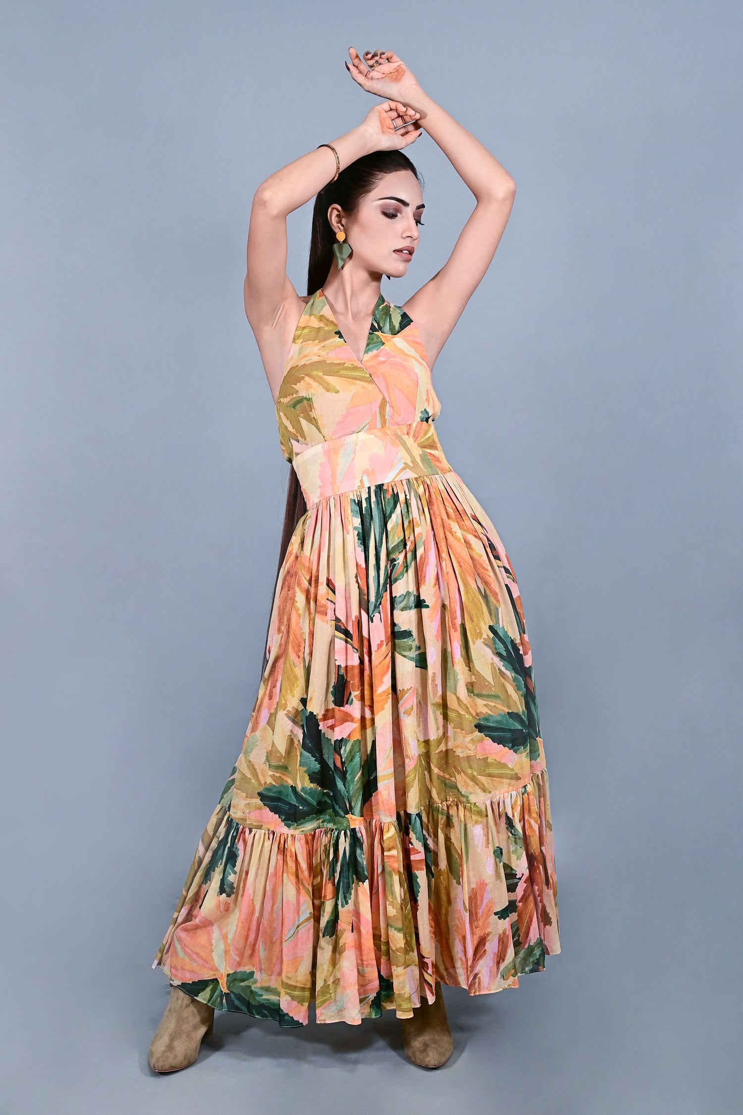 Tropical Bloom Halter Maxi dress