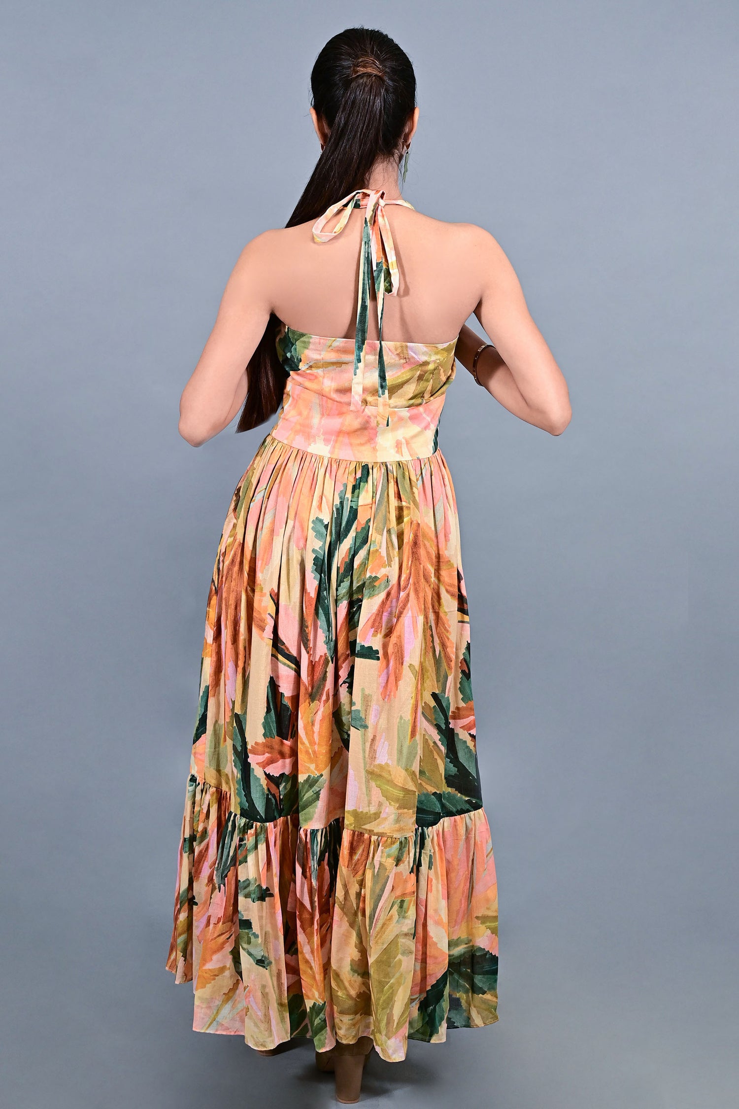 Tropical Bloom Halter Maxi dress