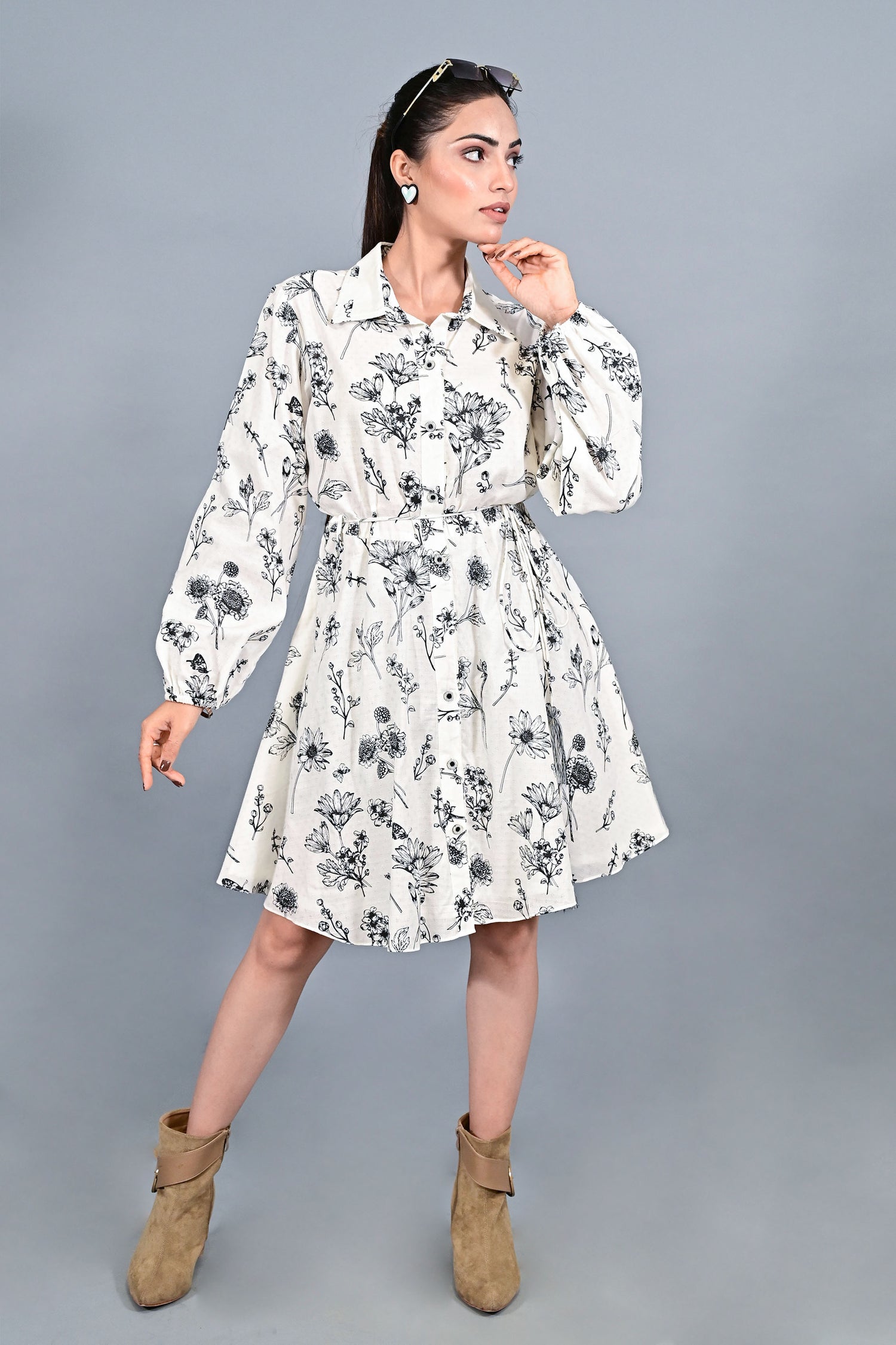 Monochrome Meadow Shirt Dress