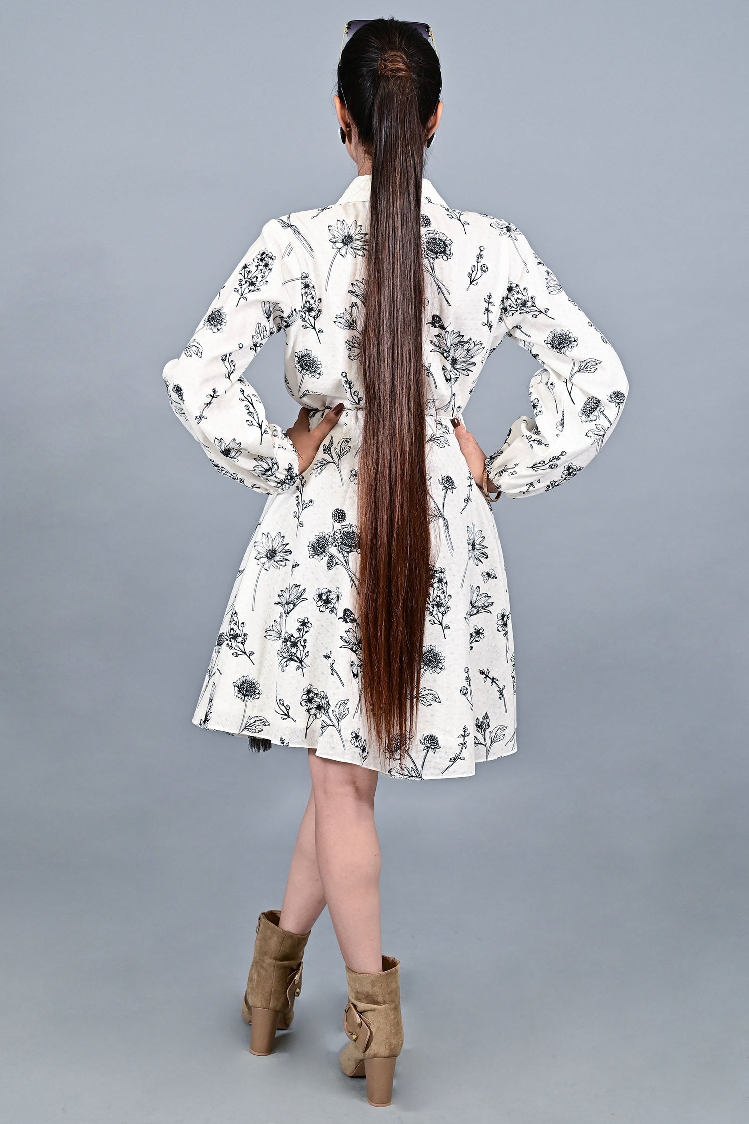 Monochrome Meadow Shirt Dress