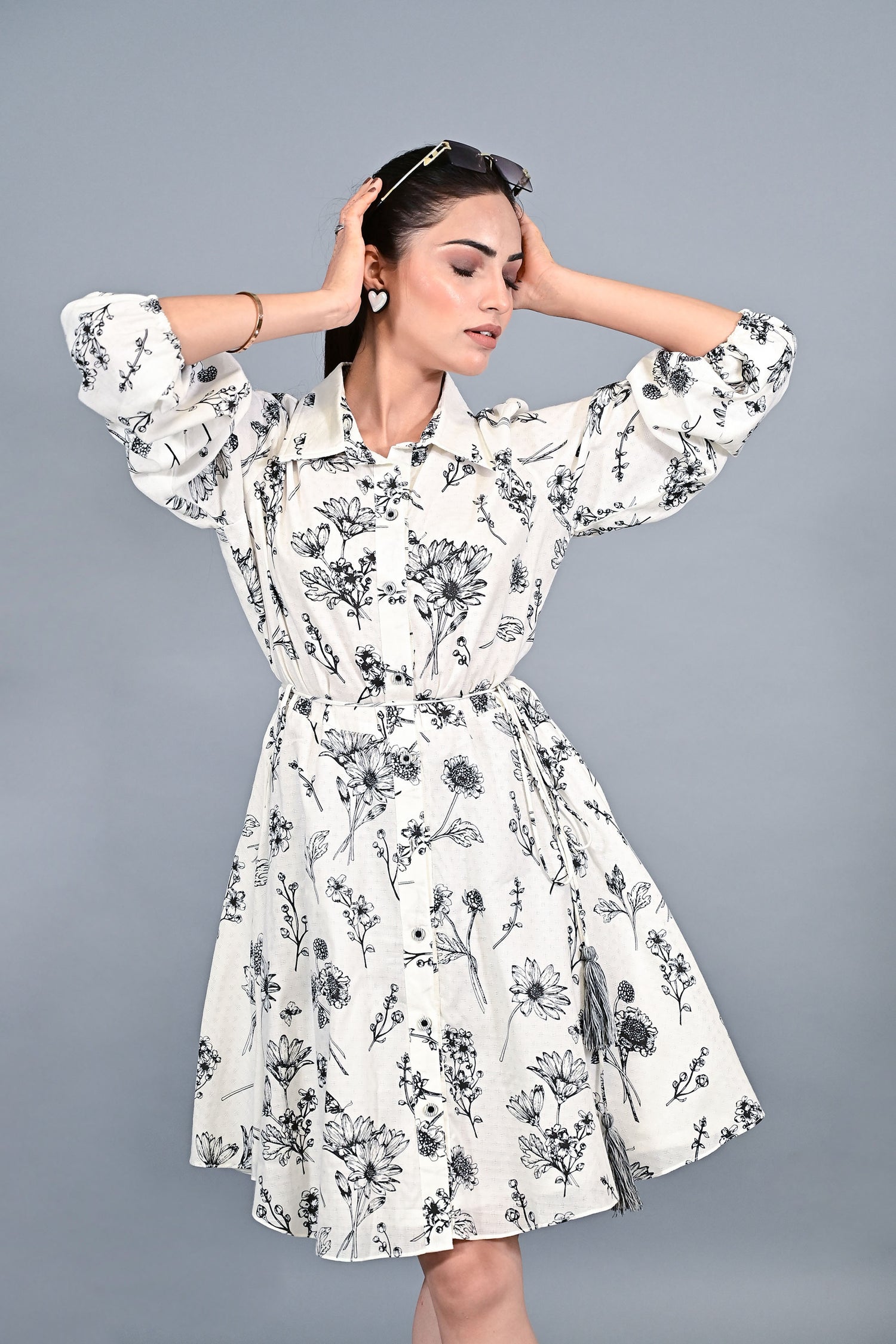 Monochrome Meadow Shirt Dress