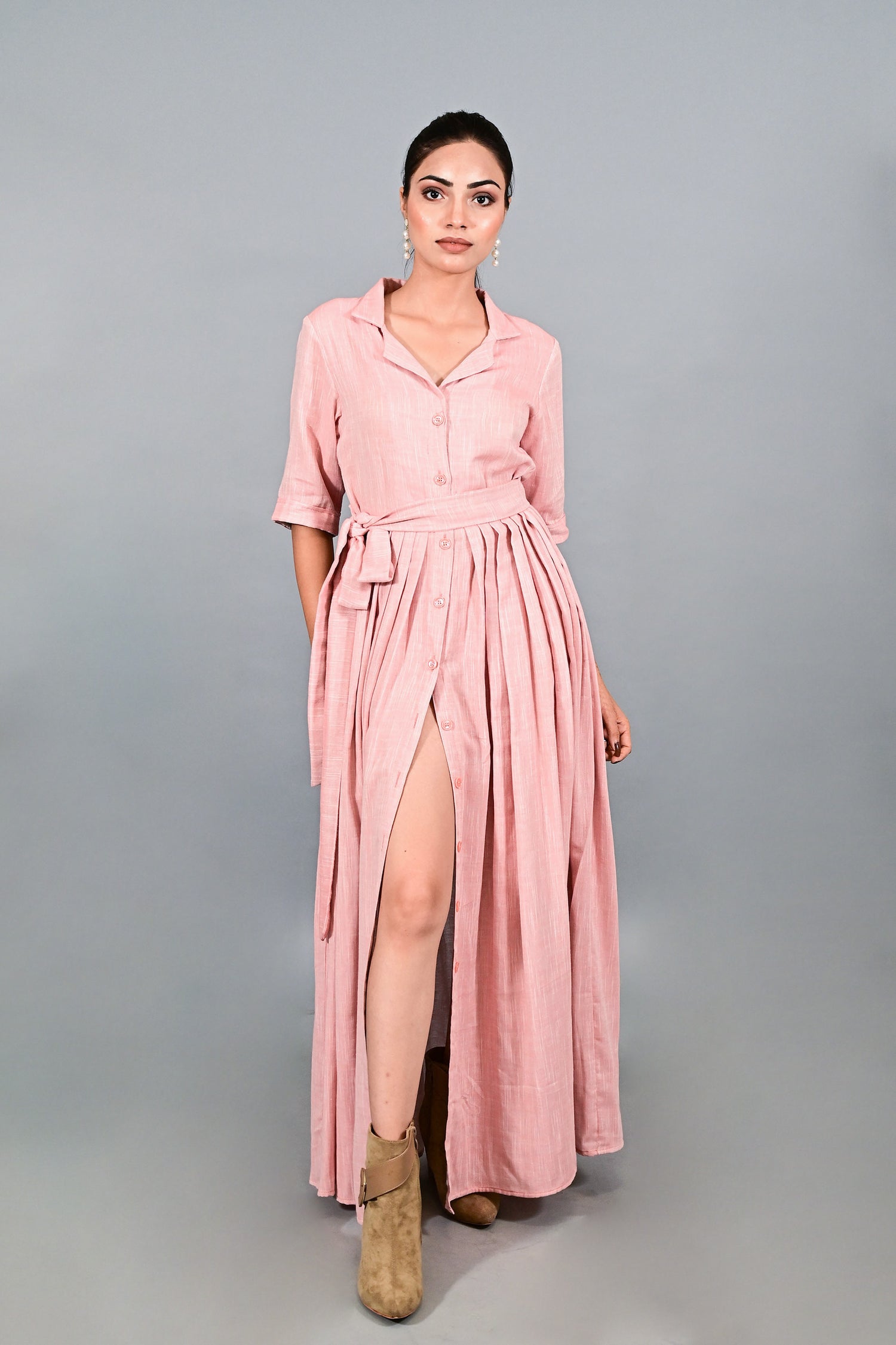 Rosewood Slit Shirt Dress