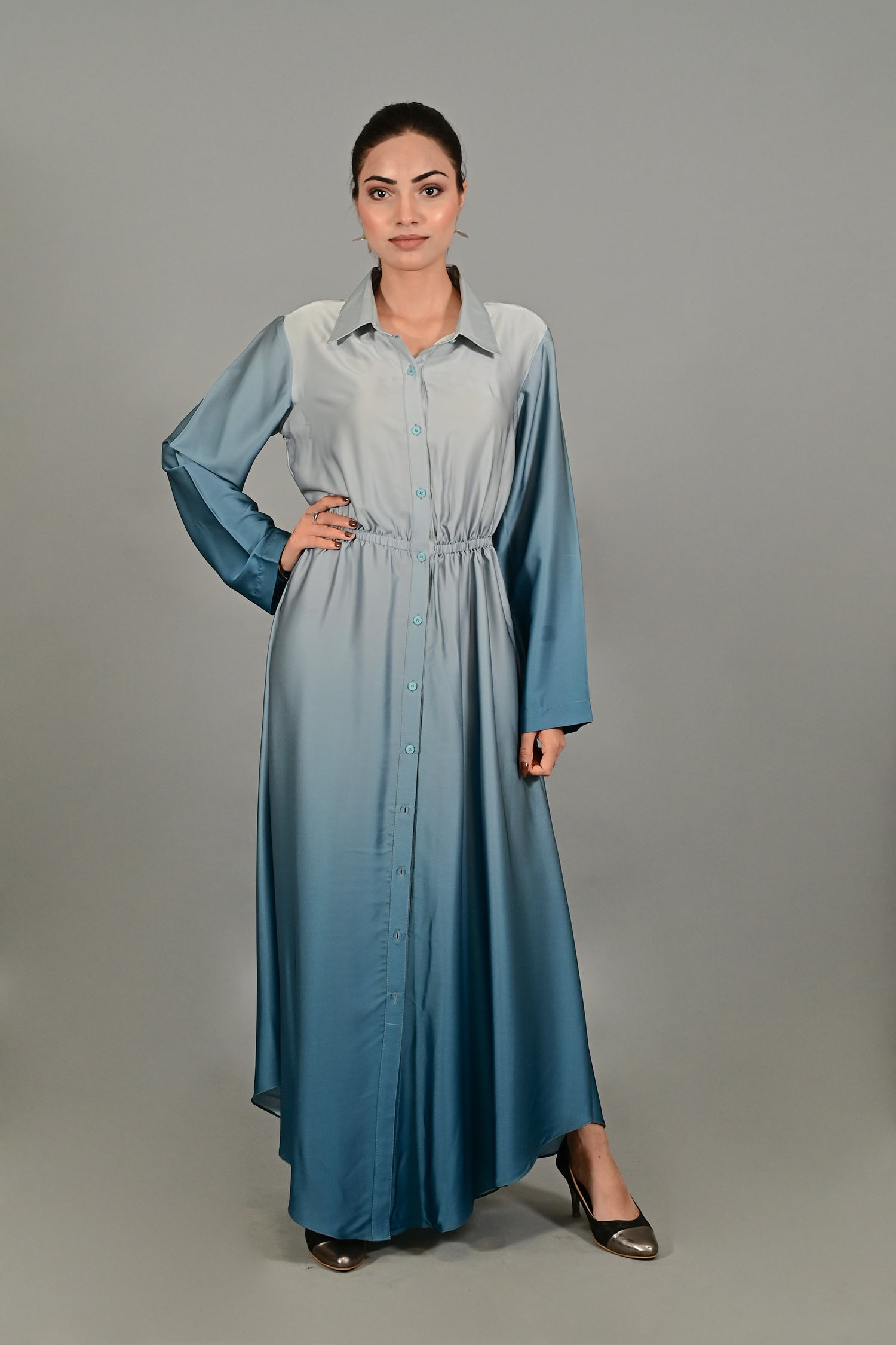 Ocean Mist Ombre Maxi Shirt Dress