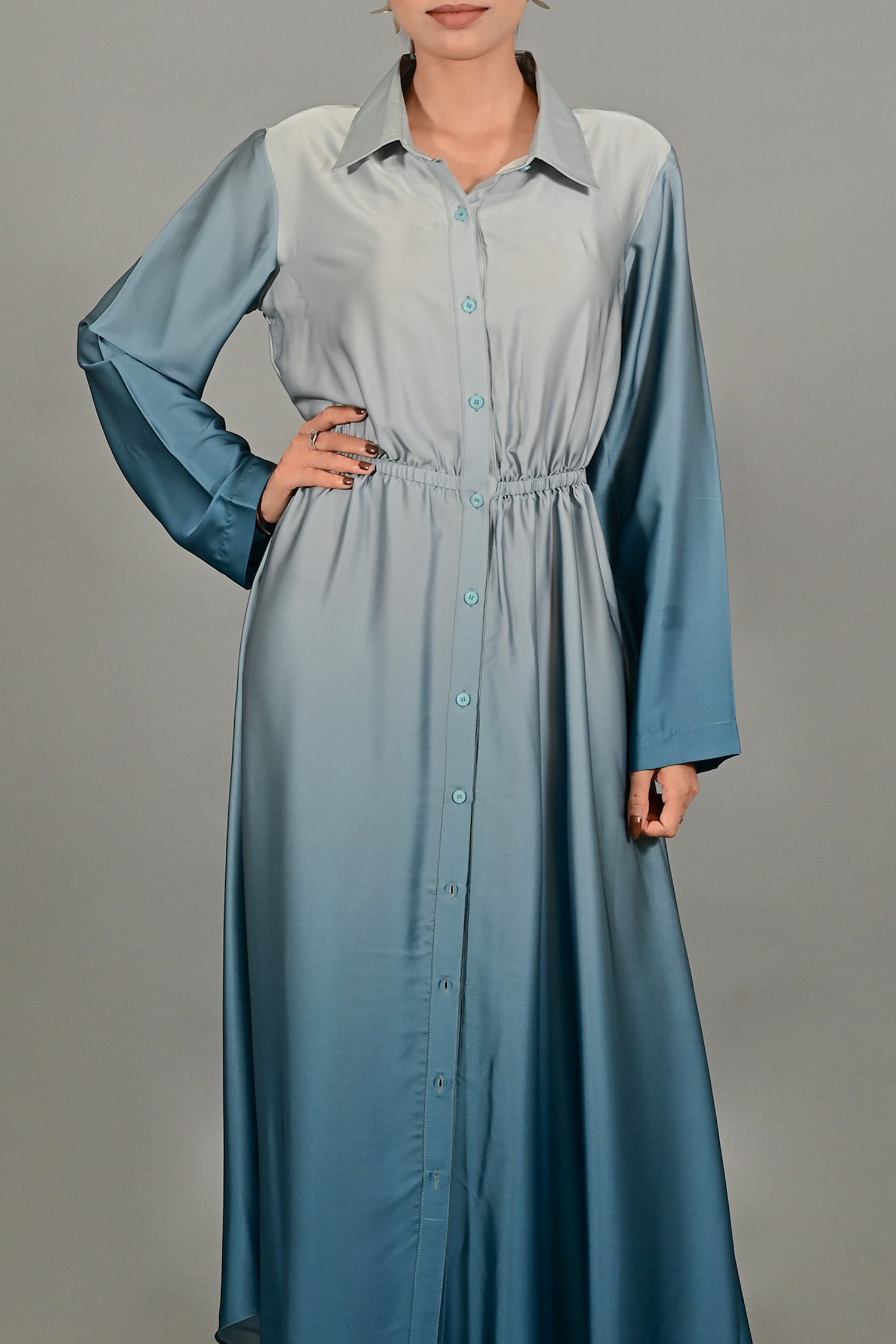 Ocean Mist Ombre Maxi Shirt Dress