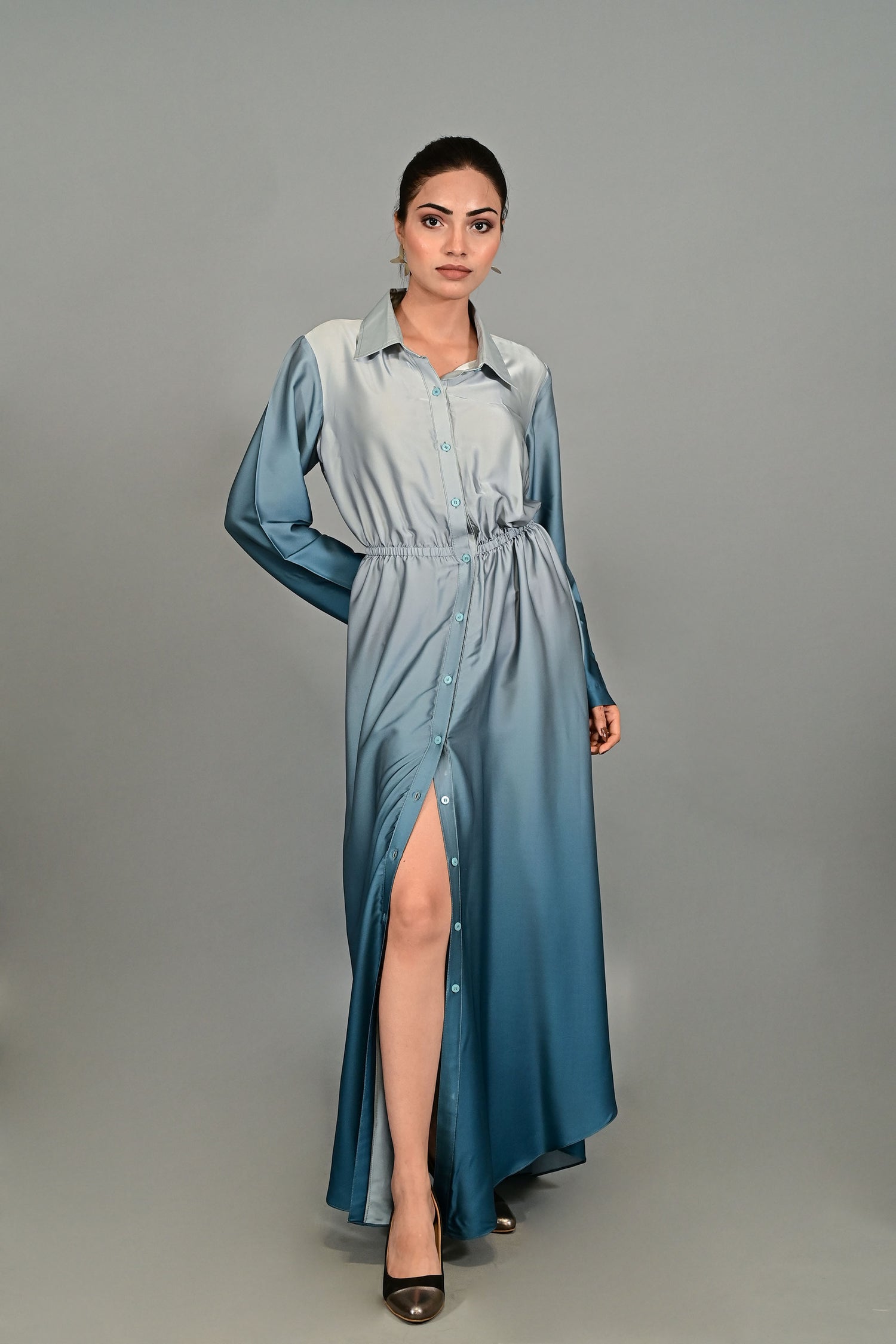 Ocean Mist Ombre Maxi Shirt Dress
