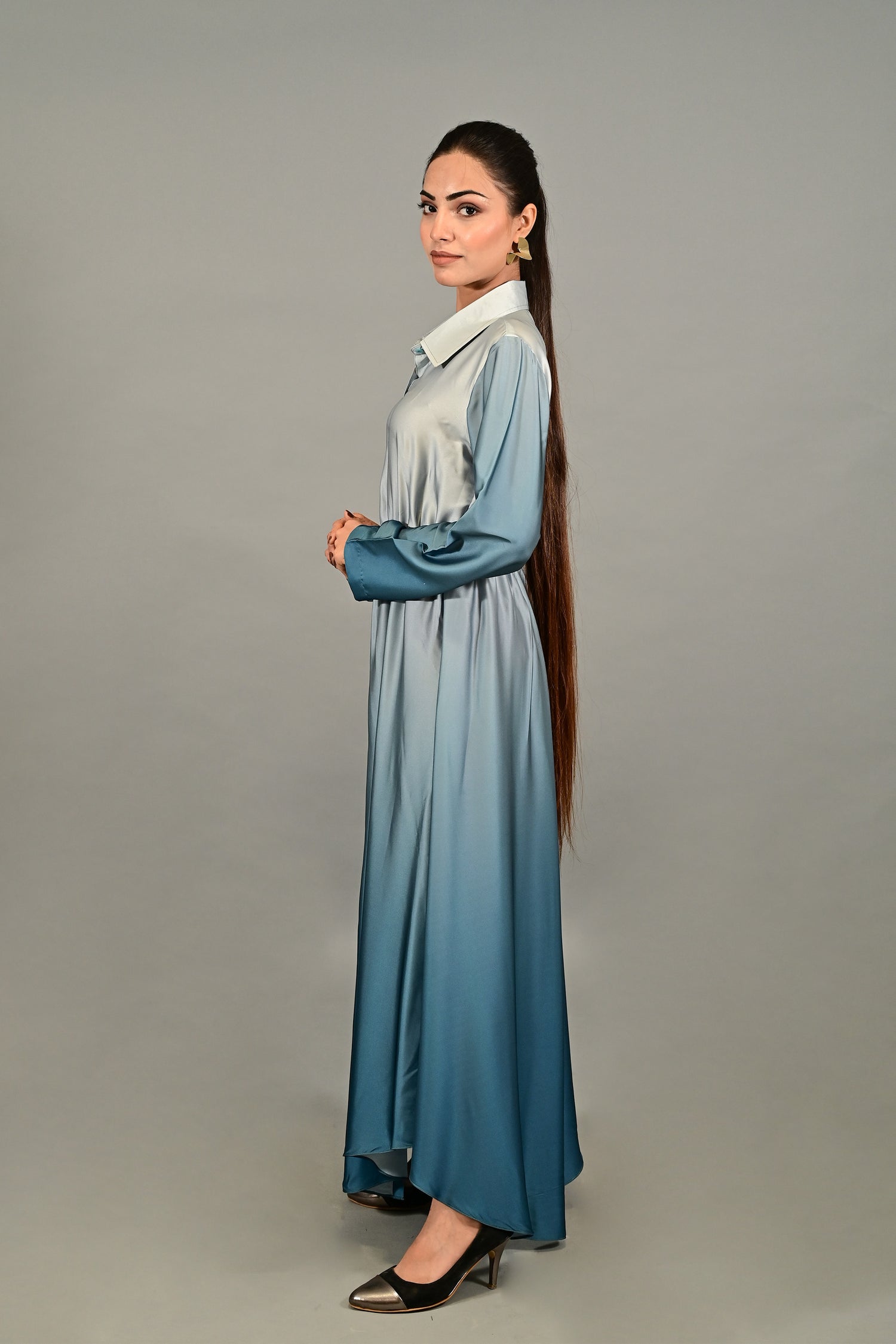 Ocean Mist Ombre Maxi Shirt Dress