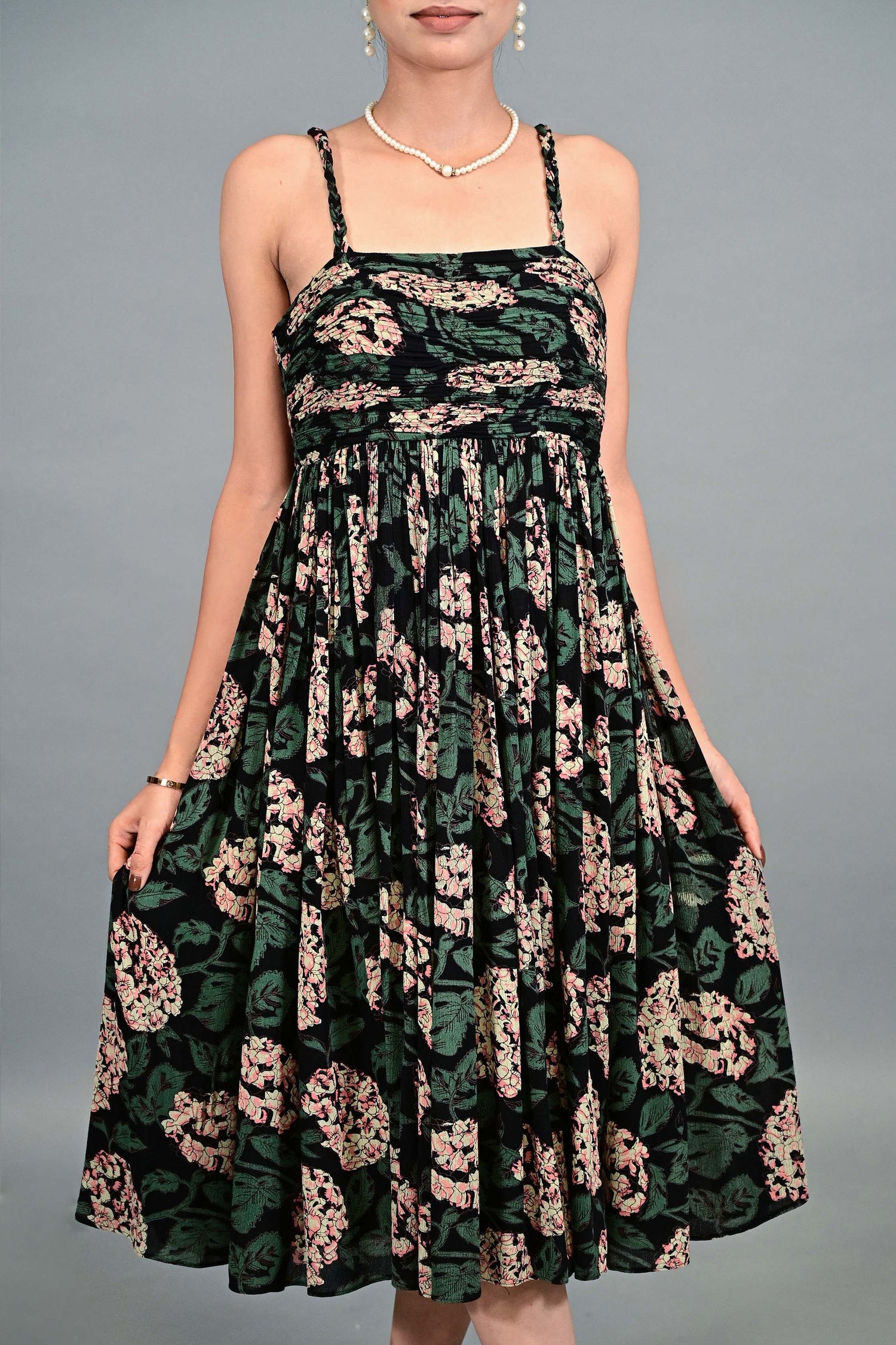 The Noir Flora Strappy Midi Dress