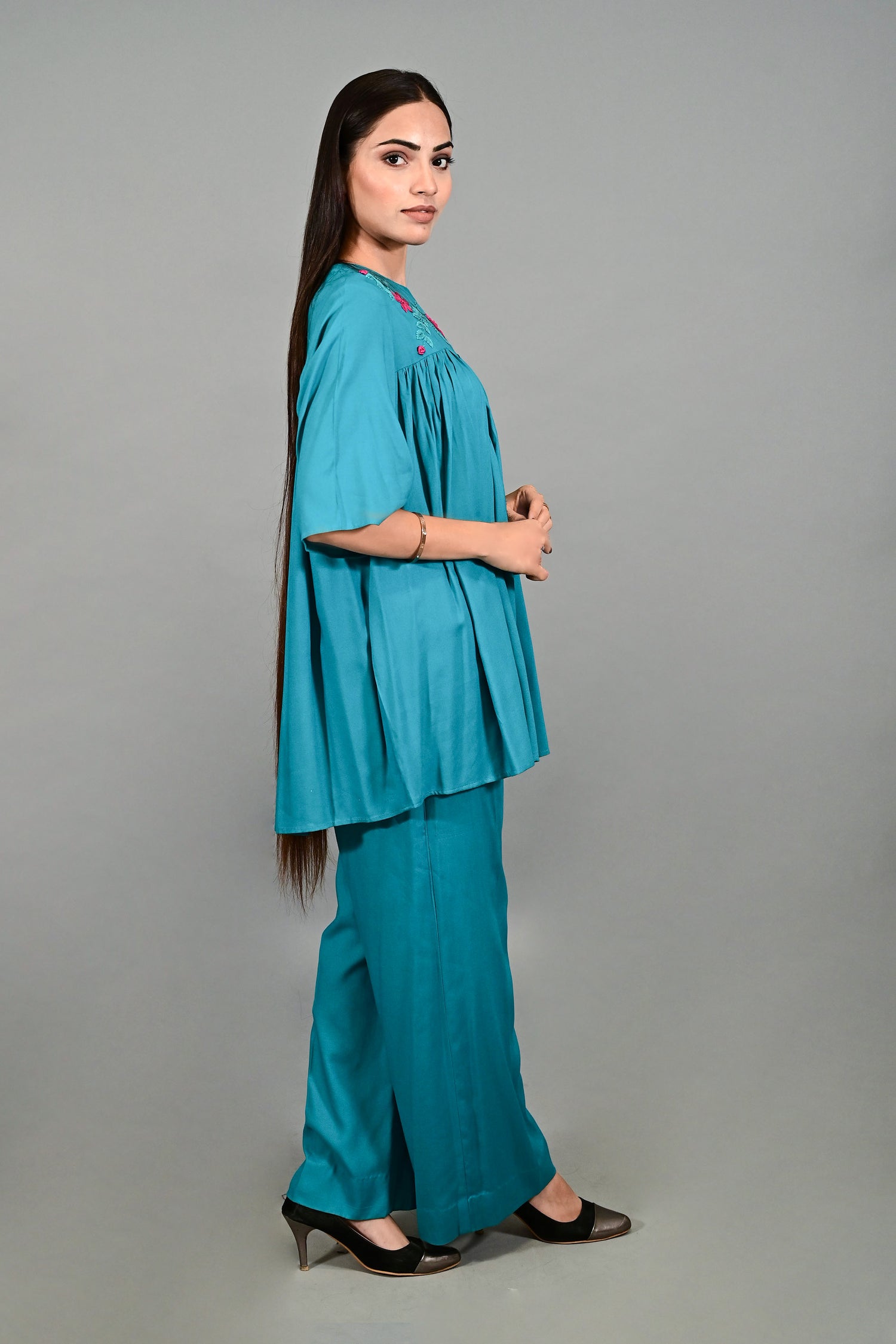 Teal Bloom Embroidered Co-ord