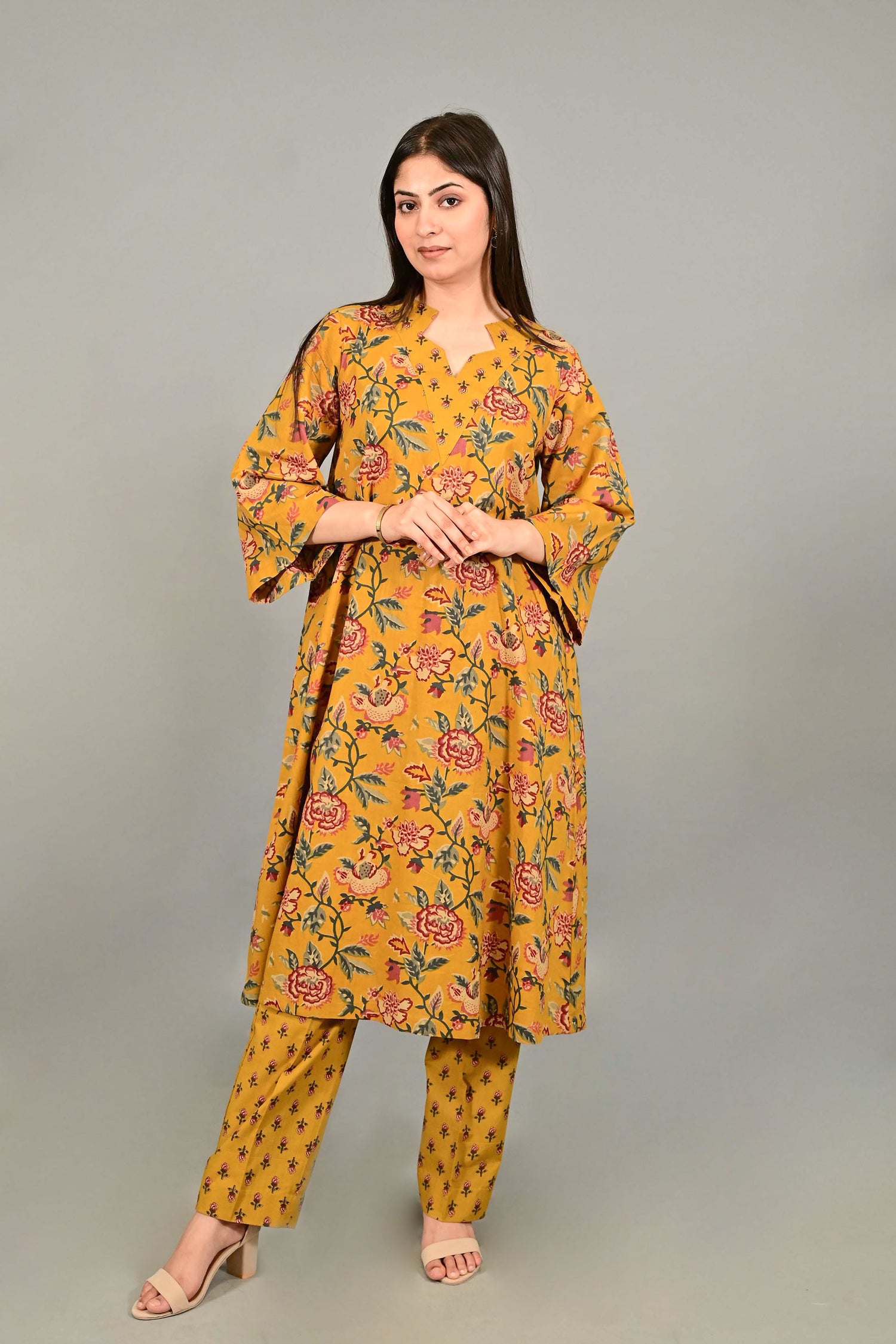 Ochre Bloom Minimalist V-Neck Co-ord Set