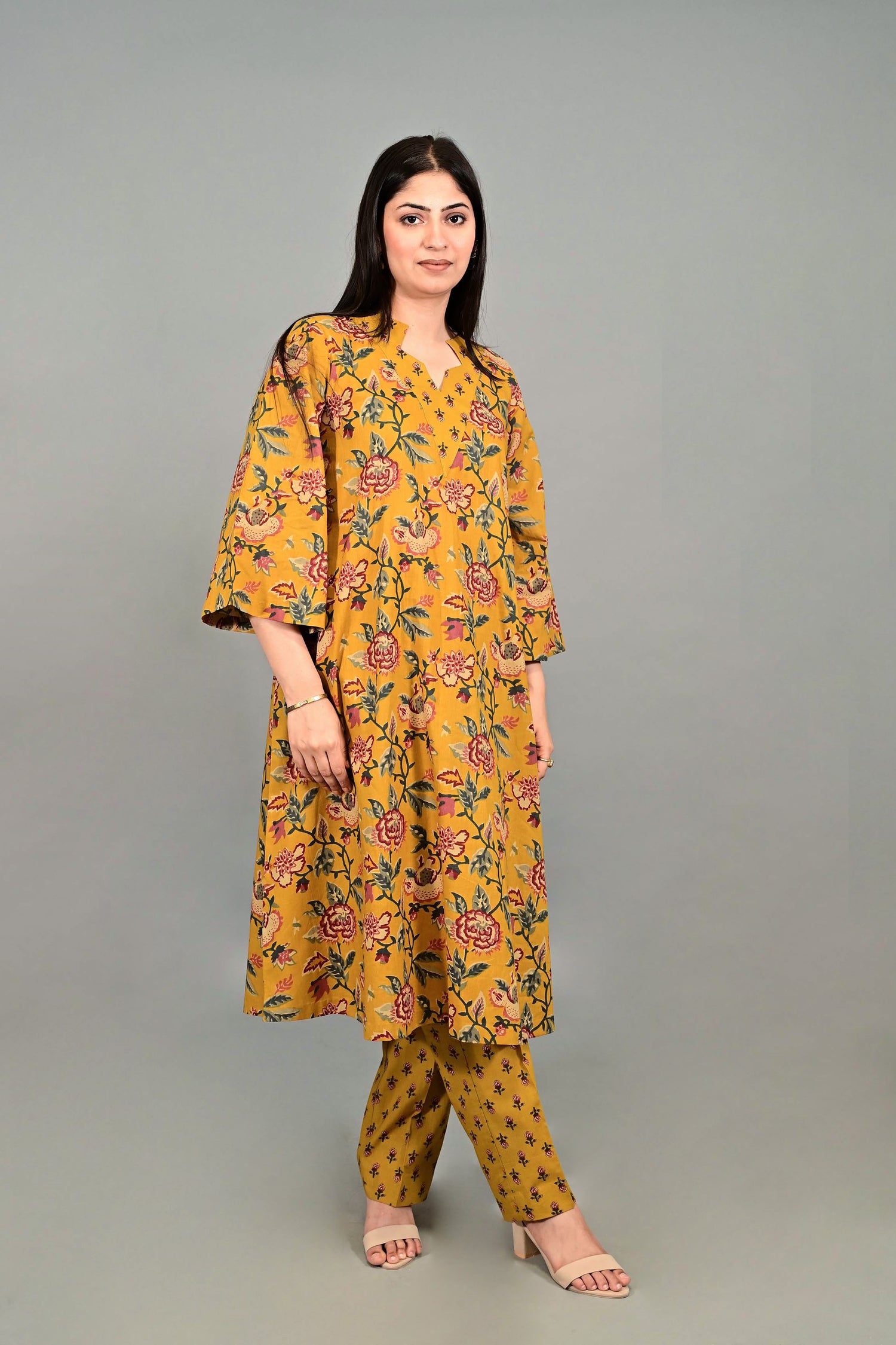 Ochre Bloom Minimalist V-Neck Co-ord Set