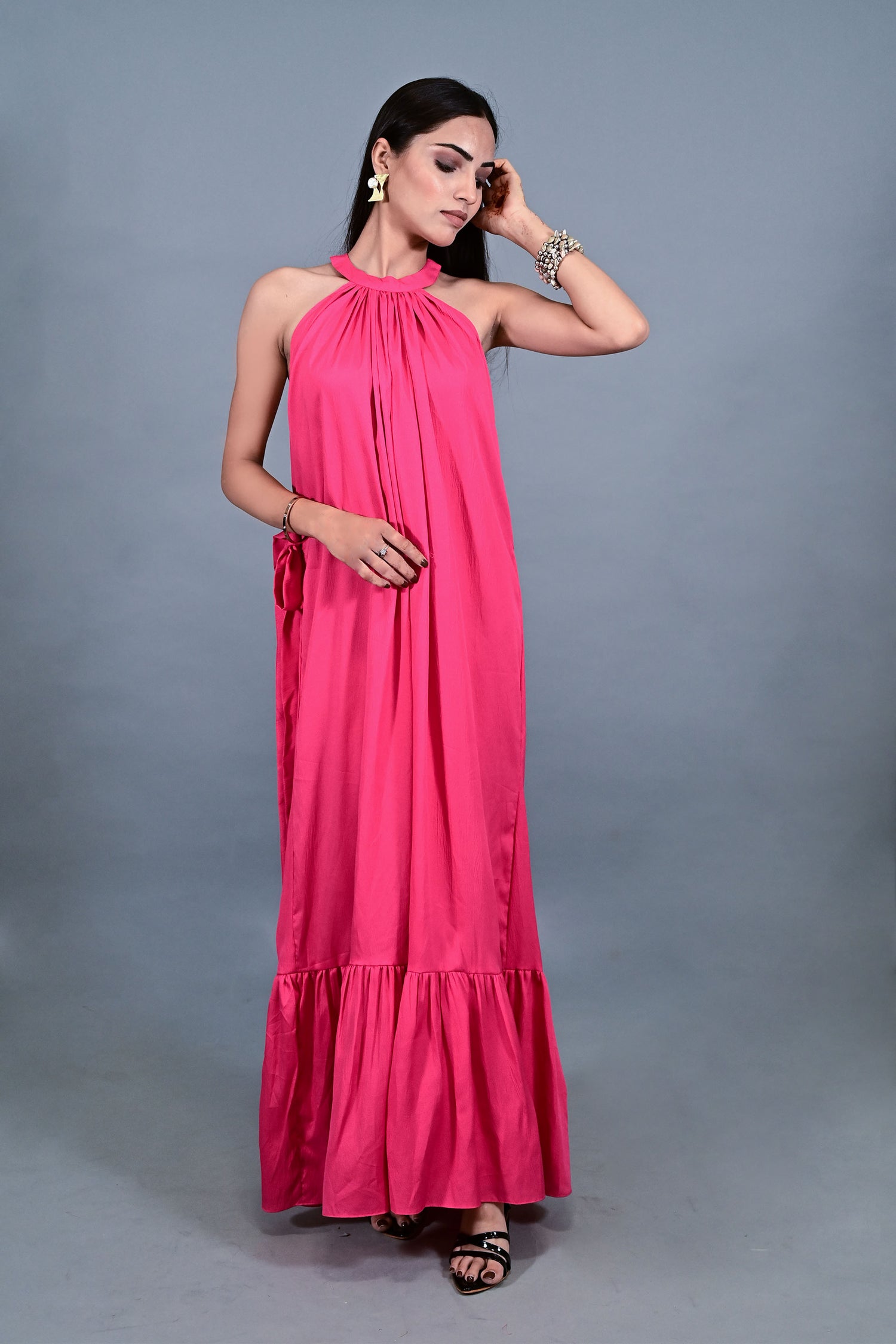 Fuchsia Bloom Halter Maxi Dress